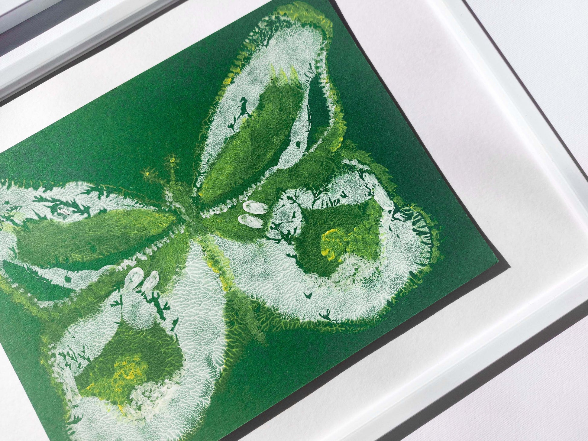 Details relief prints Set of 2 Yellow and green abstract butterfly Monotype print / printmaking