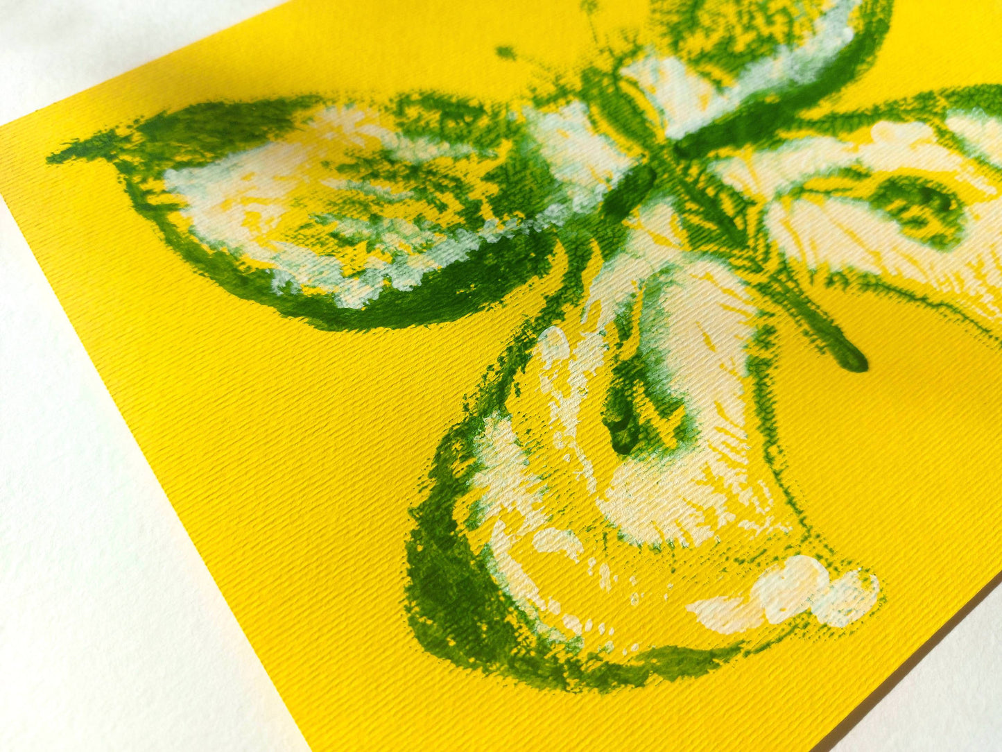 Details relief prints Set of 2 Yellow and green abstract butterfly Monotype print / printmaking