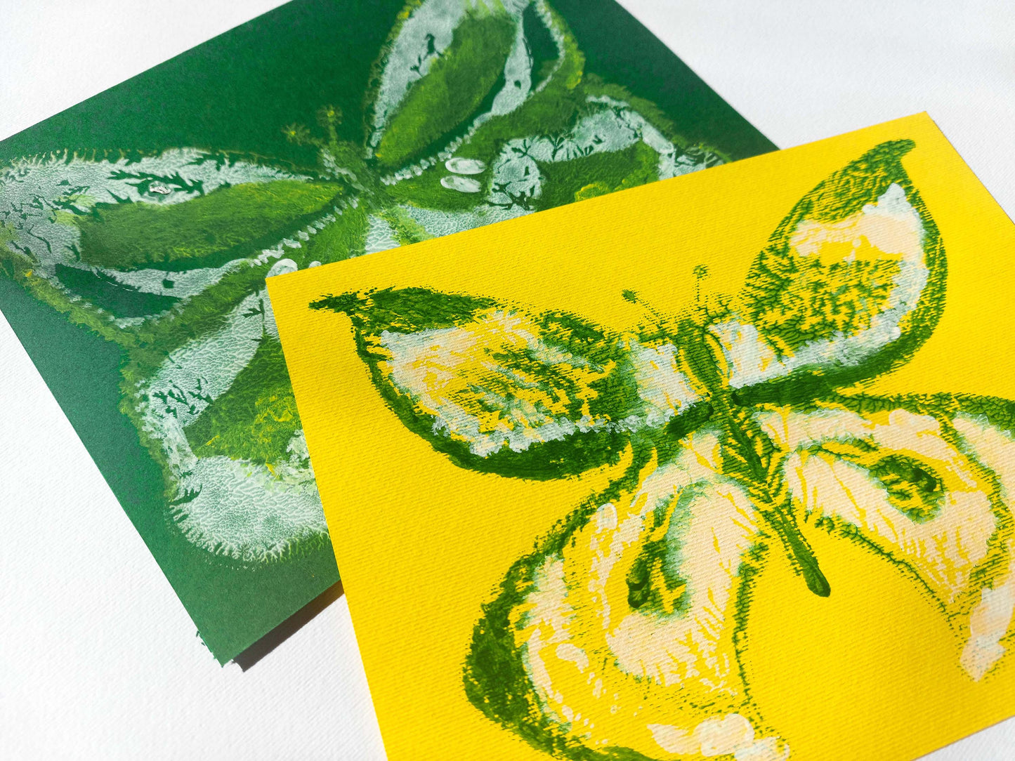 №10 - Set of 2 Yellow and green abstract butterfly Monotype print for Nature lover gift UNFRAMED for living room, or bedroom original artwork