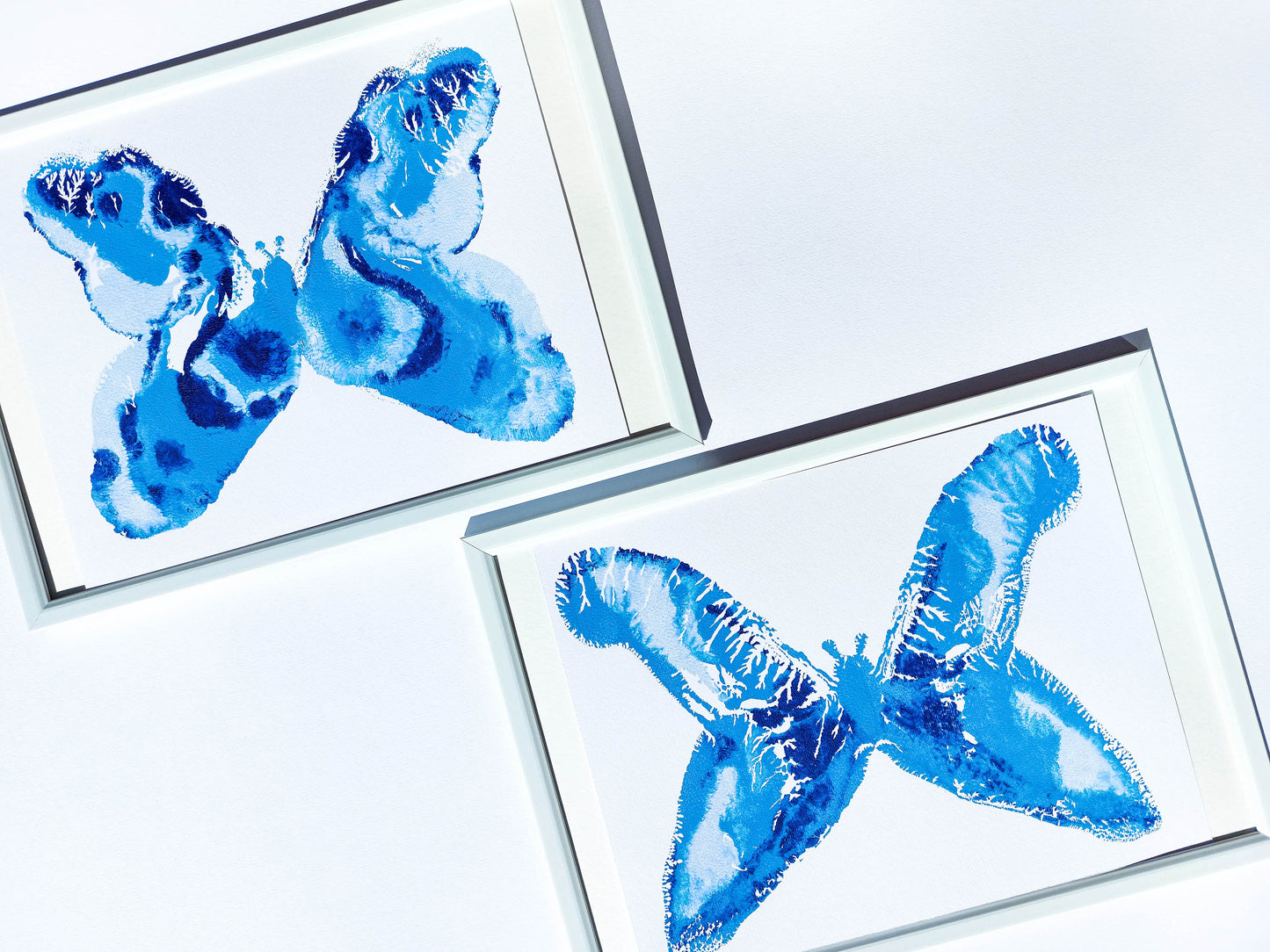 Gallery wall Set of 2 Blue monotype prints Abstract butterflies Original artwork Holiday winter wall art for New home gift, Relief print, Simple artwork, New home gift, Printmaking art, Festive handmade block print, winter art decoration