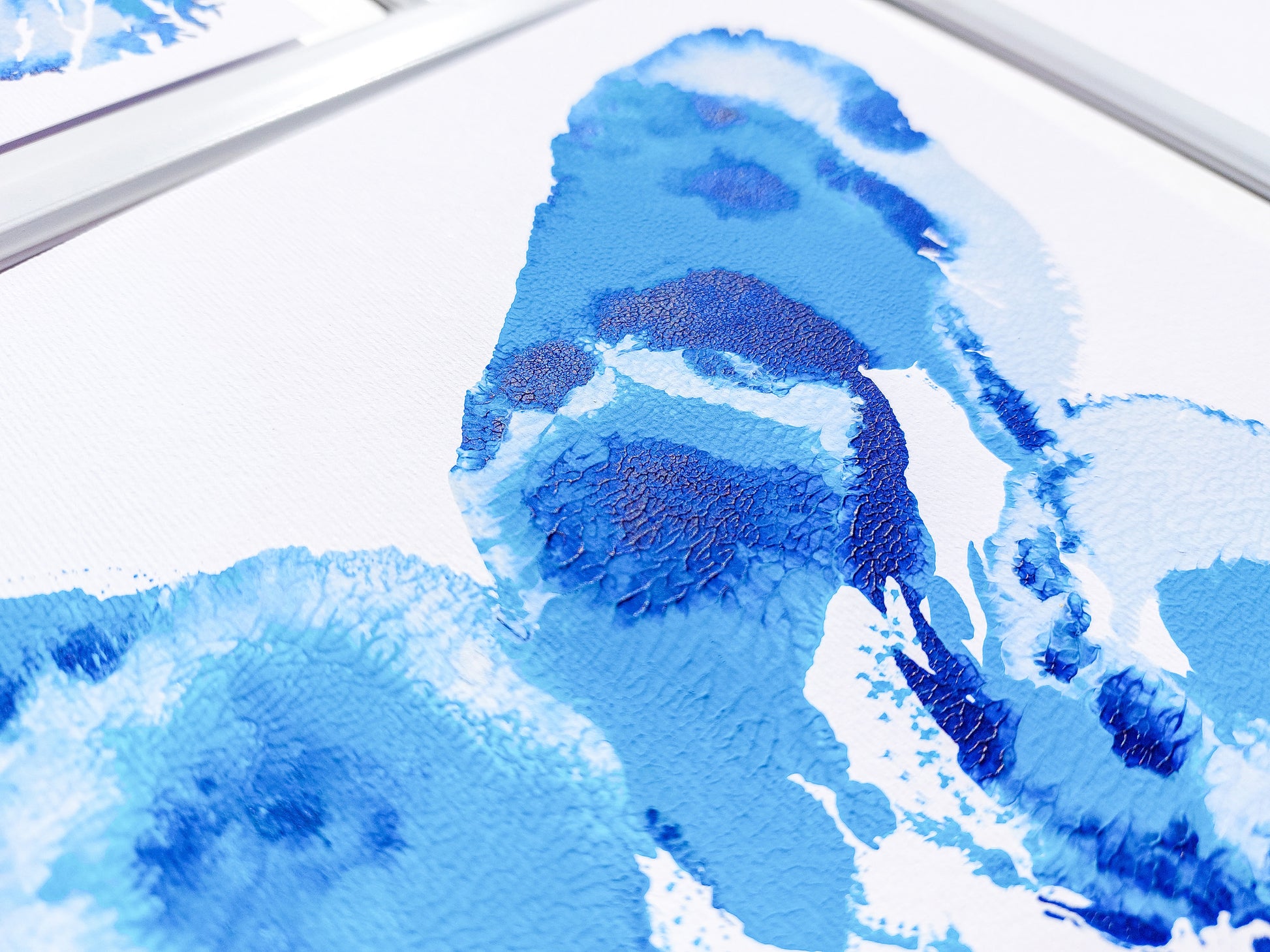 Gallery wall Set of 2 Blue monotype prints Abstract butterflies Original artwork Holiday winter wall art for New home gift, Relief print, Simple artwork, New home gift, Printmaking art, Festive handmade block print, winter art decoration