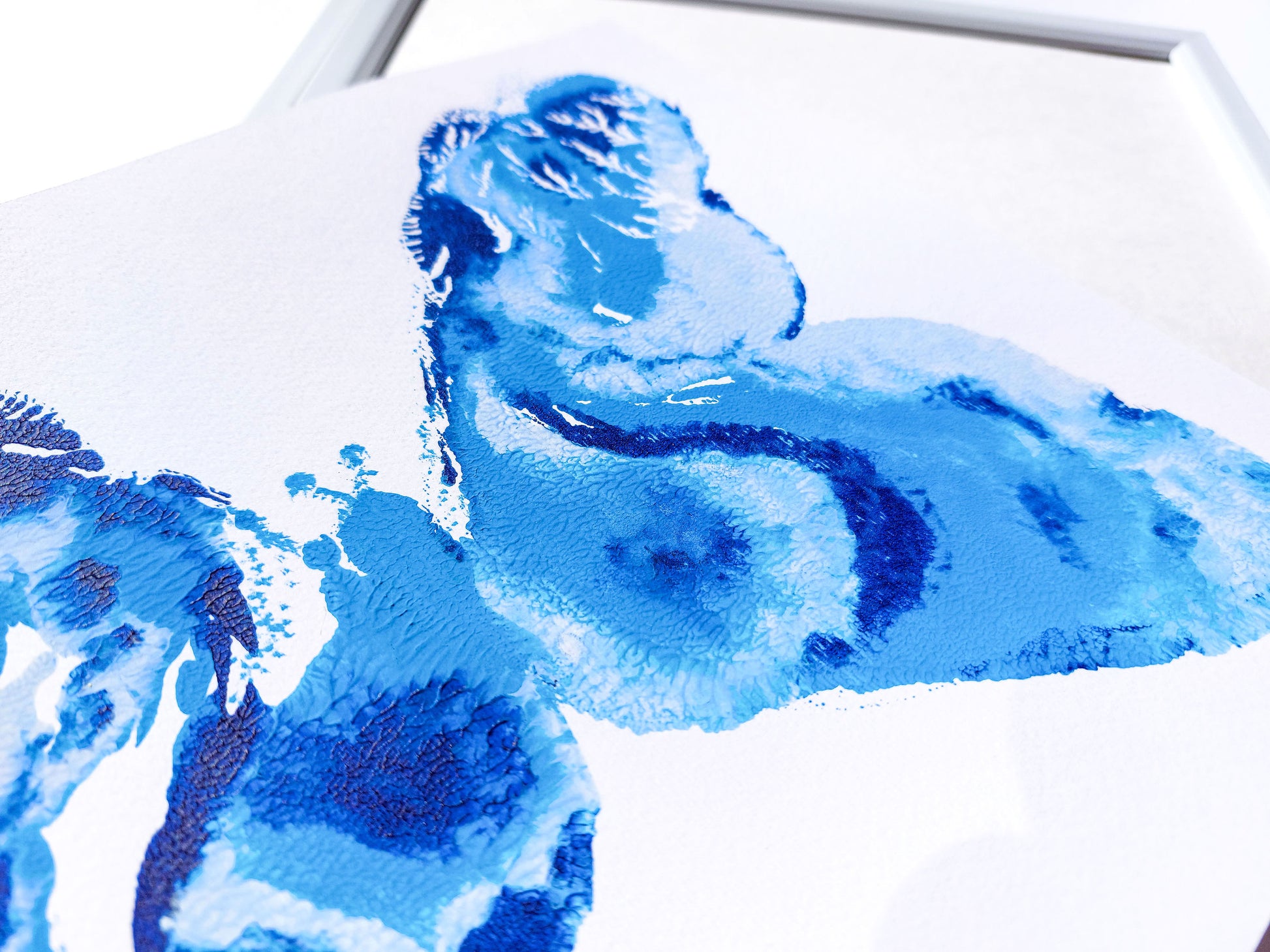 Gallery wall Set of 2 Blue monotype prints Abstract butterflies Original artwork Holiday winter wall art for New home gift, Relief print, Simple artwork, New home gift, Printmaking art, Festive handmade block print, winter art decoration
