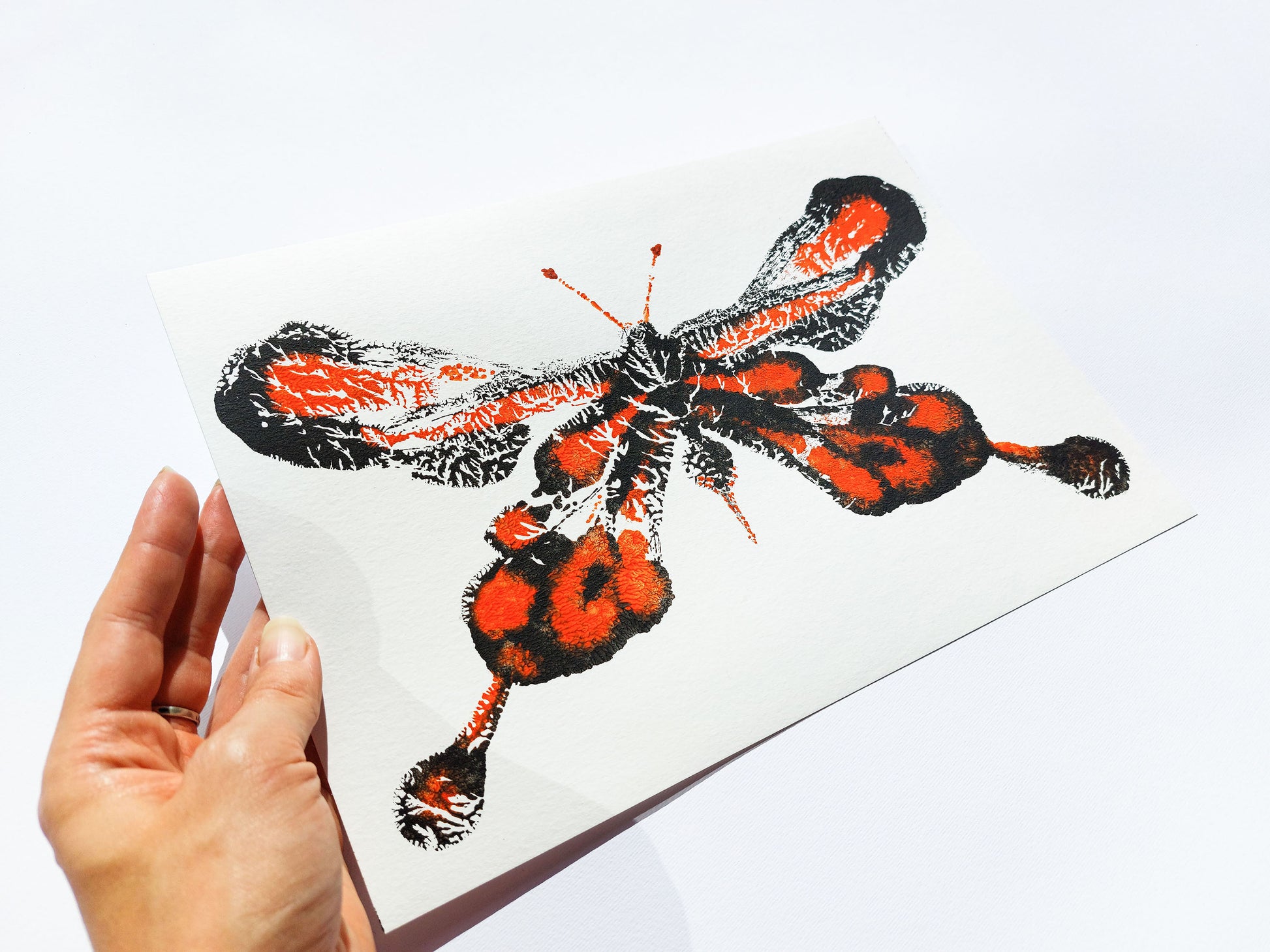 №4 - Red and black abstract butterfly Monotype print for Nature lover gift UNFRAMED