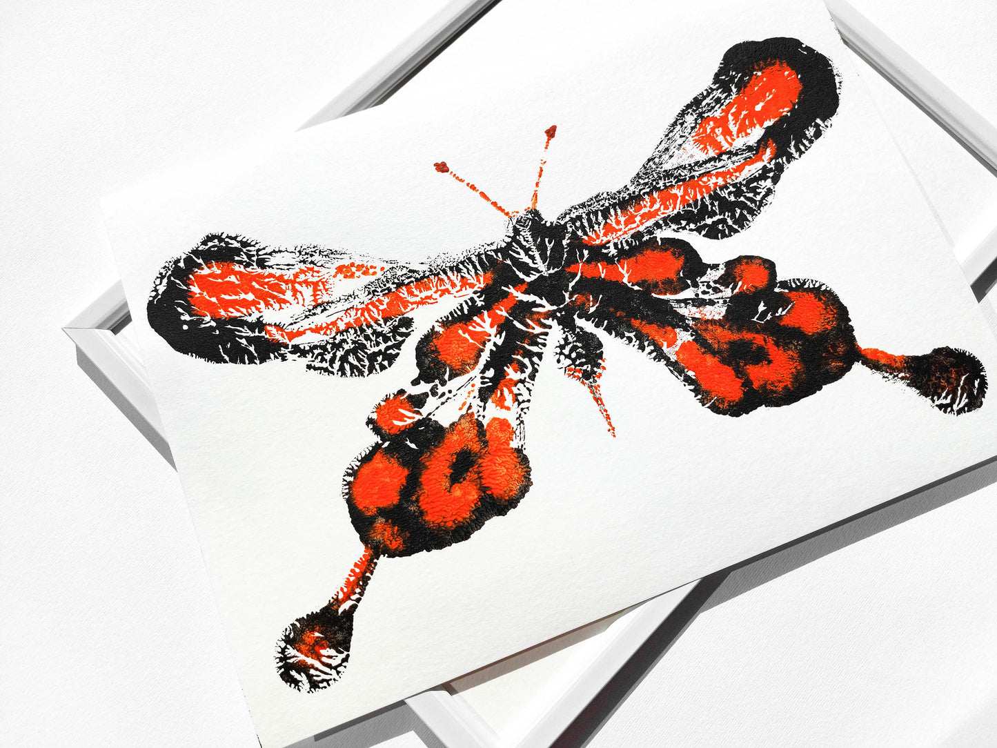 №4 - Red and black abstract butterfly Monotype print for Nature lover gift UNFRAMED