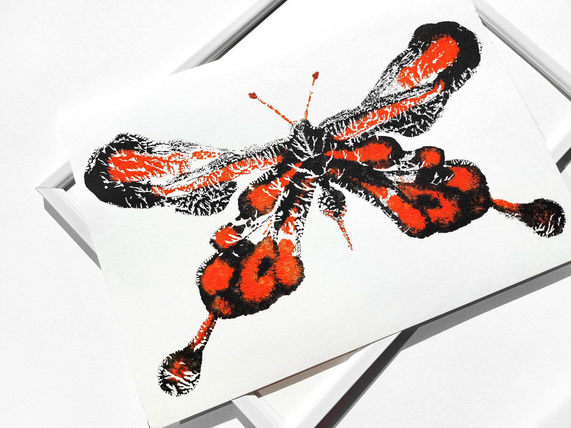 №4 - Red and black abstract butterfly Monotype print for Nature lover gift UNFRAMED