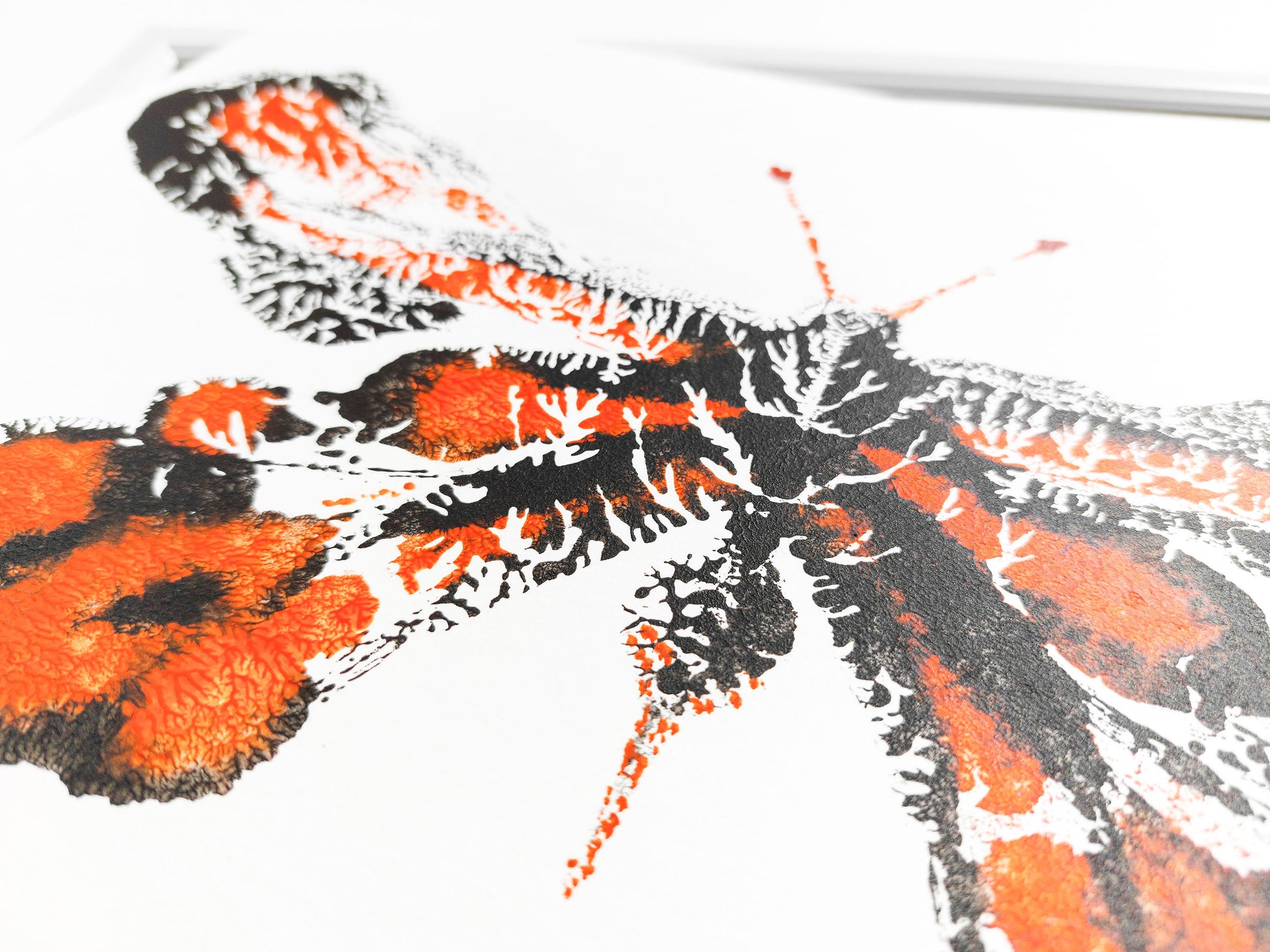 Details relief №4 - Red and black abstract butterfly Monotype print / printmaking