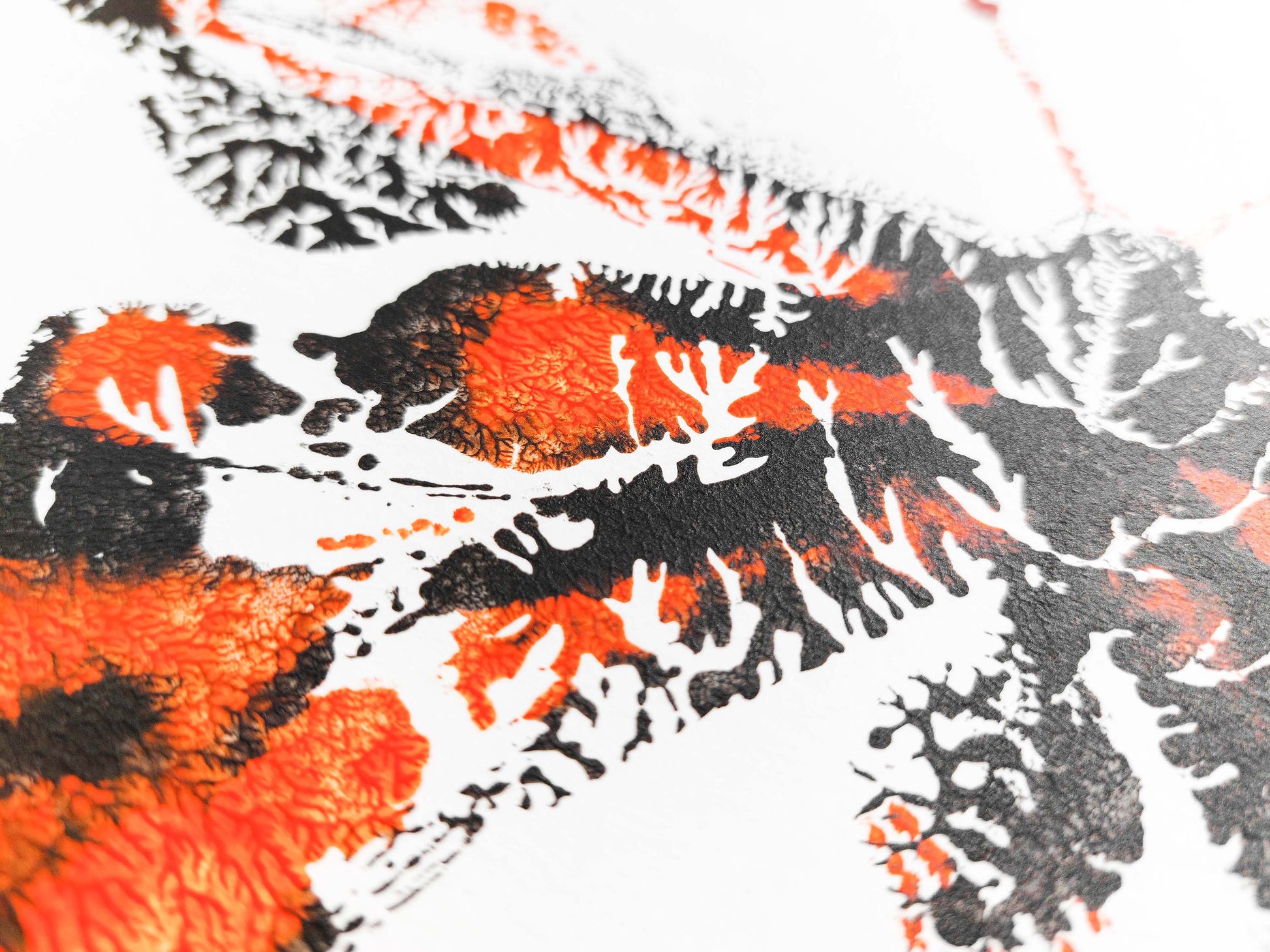 Details relief №4 - Red and black abstract butterfly Monotype print / printmaking