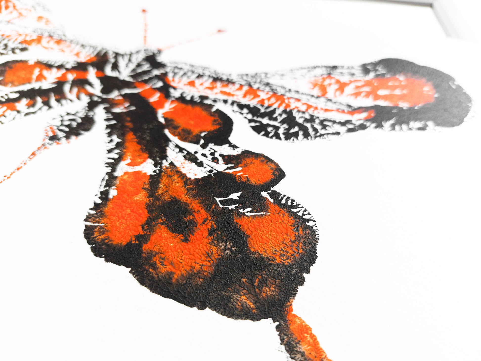 Details relief №4 - Red and black abstract butterfly Monotype print / printmaking