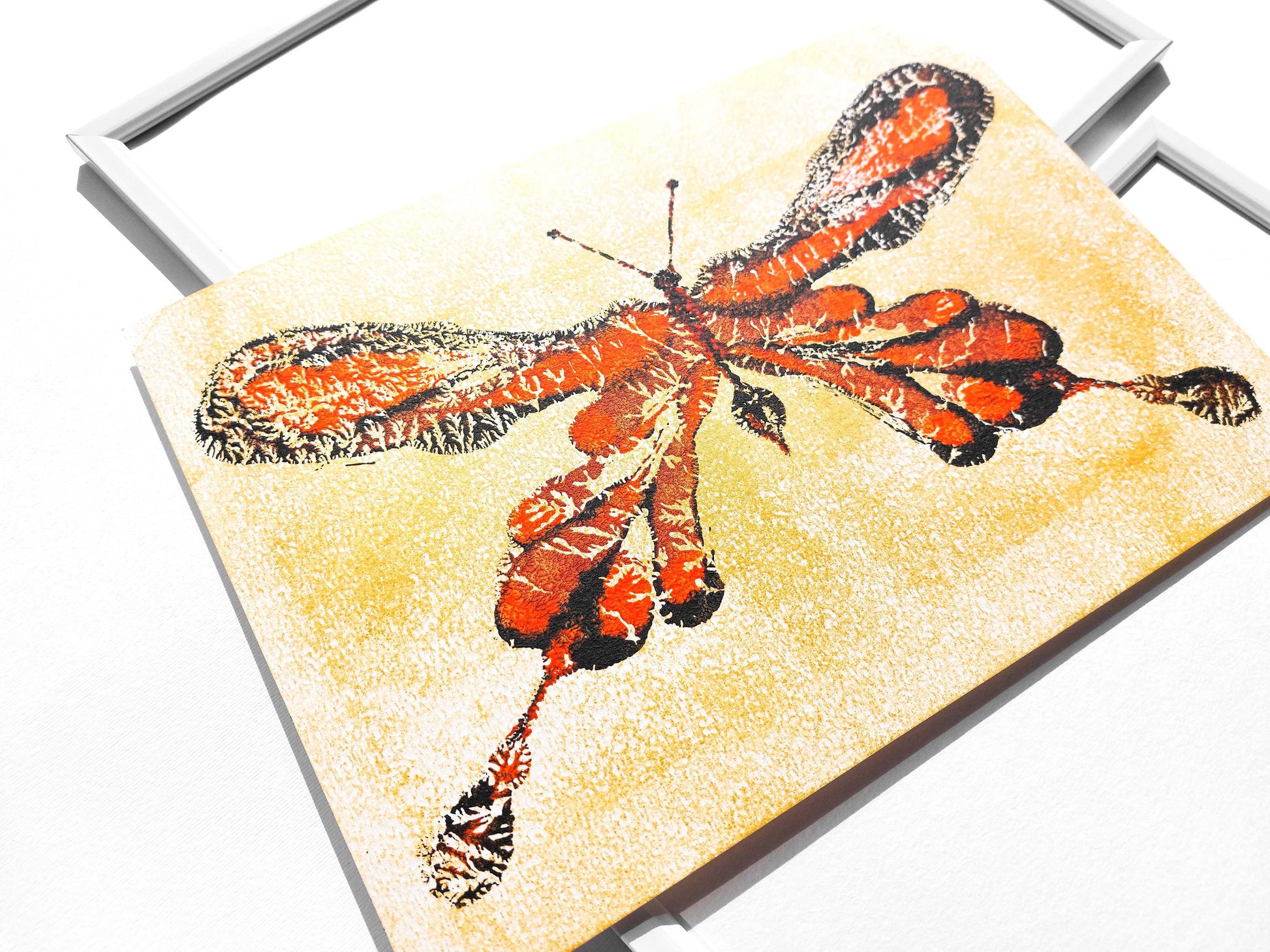 №8 - Gold paper Red and black abstract butterfly Monotype print for Nature lover gift UNFRAMED for living room, bathroom or bedroom original artwork