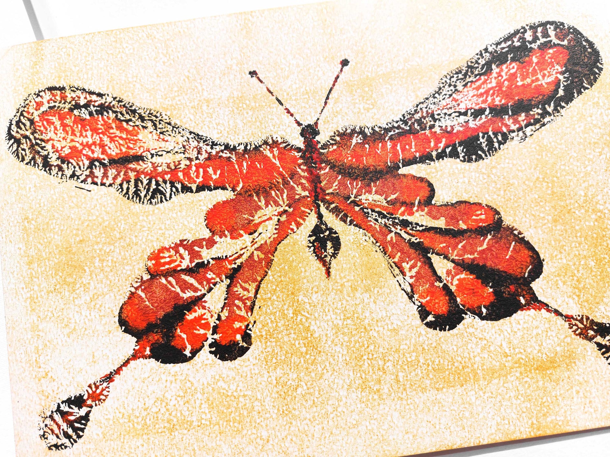 №8 - Gold paper Red and black abstract butterfly Monotype print for Nature lover gift UNFRAMED for living room, bathroom or bedroom original artwork