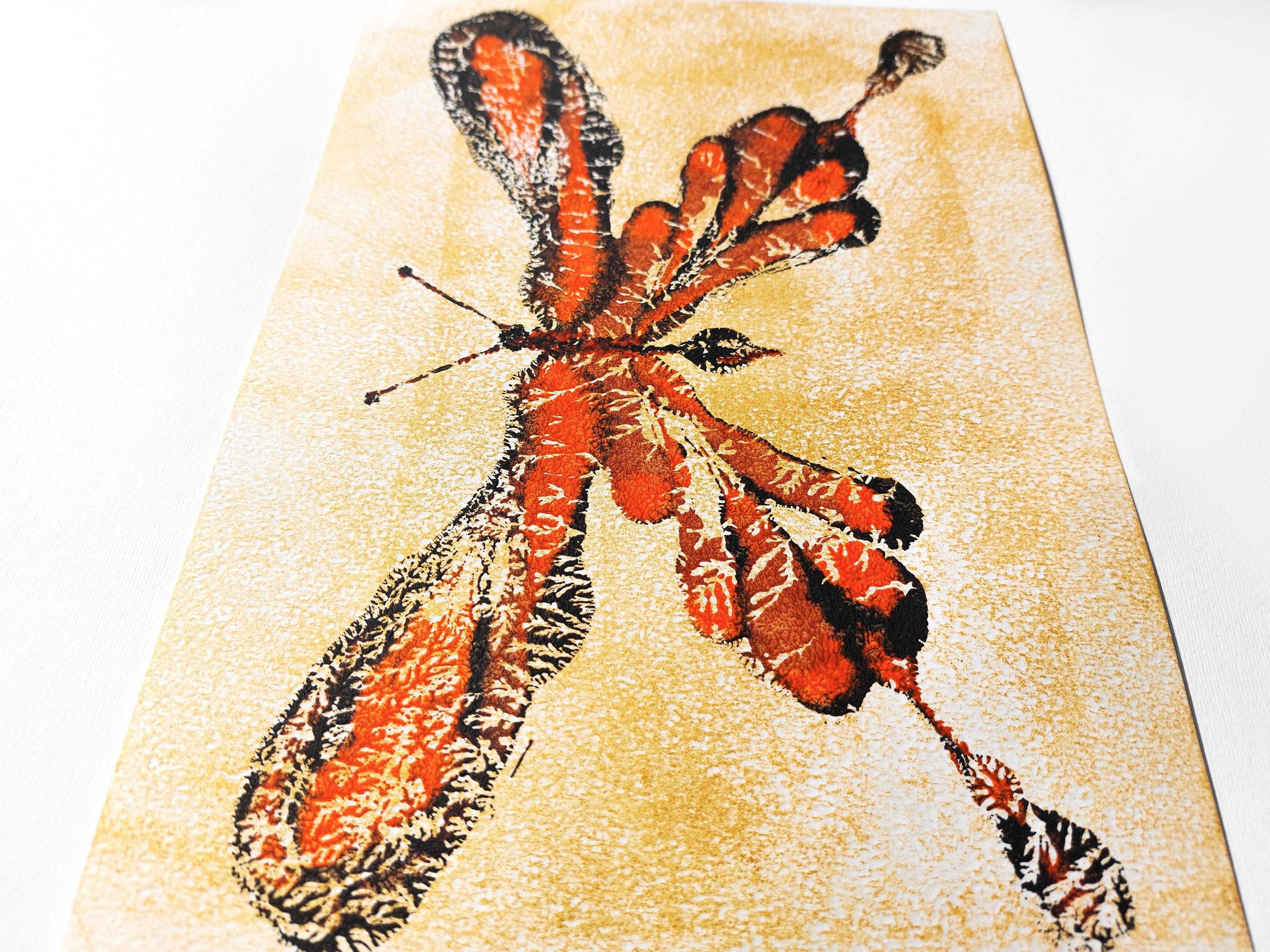№8 - Gold paper Red and black abstract butterfly Monotype print for Nature lover gift UNFRAMED for living room, bathroom or bedroom original artwork