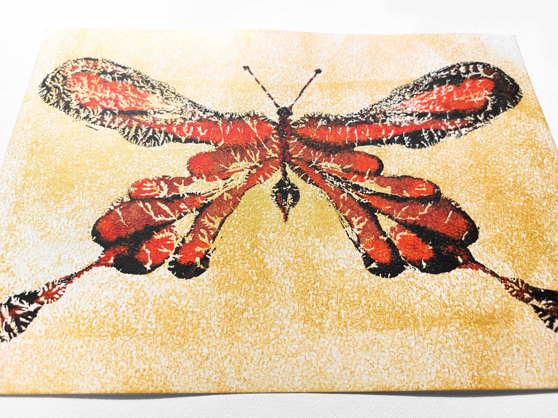 №8 - Gold paper Red and black abstract butterfly Monotype print for Nature lover gift UNFRAMED for living room, bathroom or bedroom original artwork