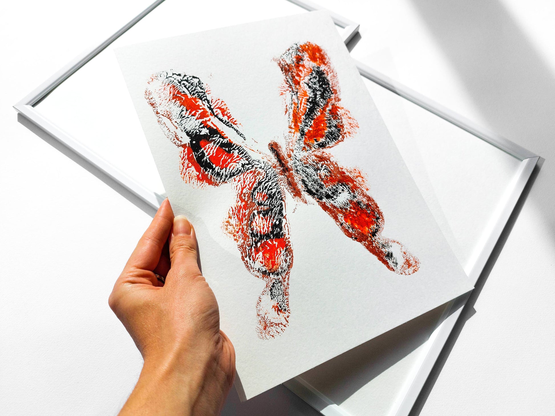 Red and black abstract butterfly Monotype print for Nature lover gift UNFRAMED moth wall decor modern Living room or bedroom decor Original artwork