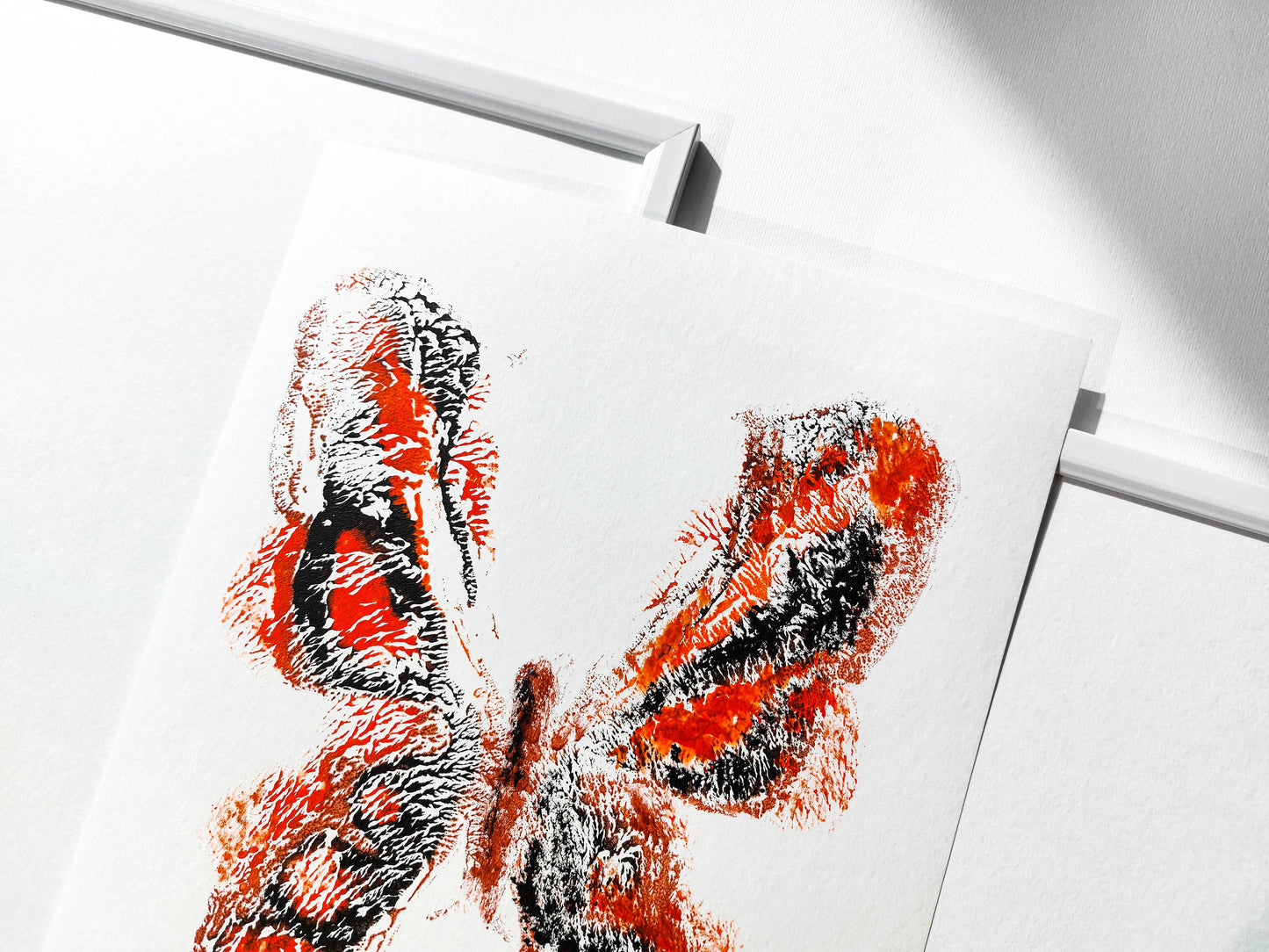 Details Red and black abstract butterfly Monotype print / printmaking acrylic print