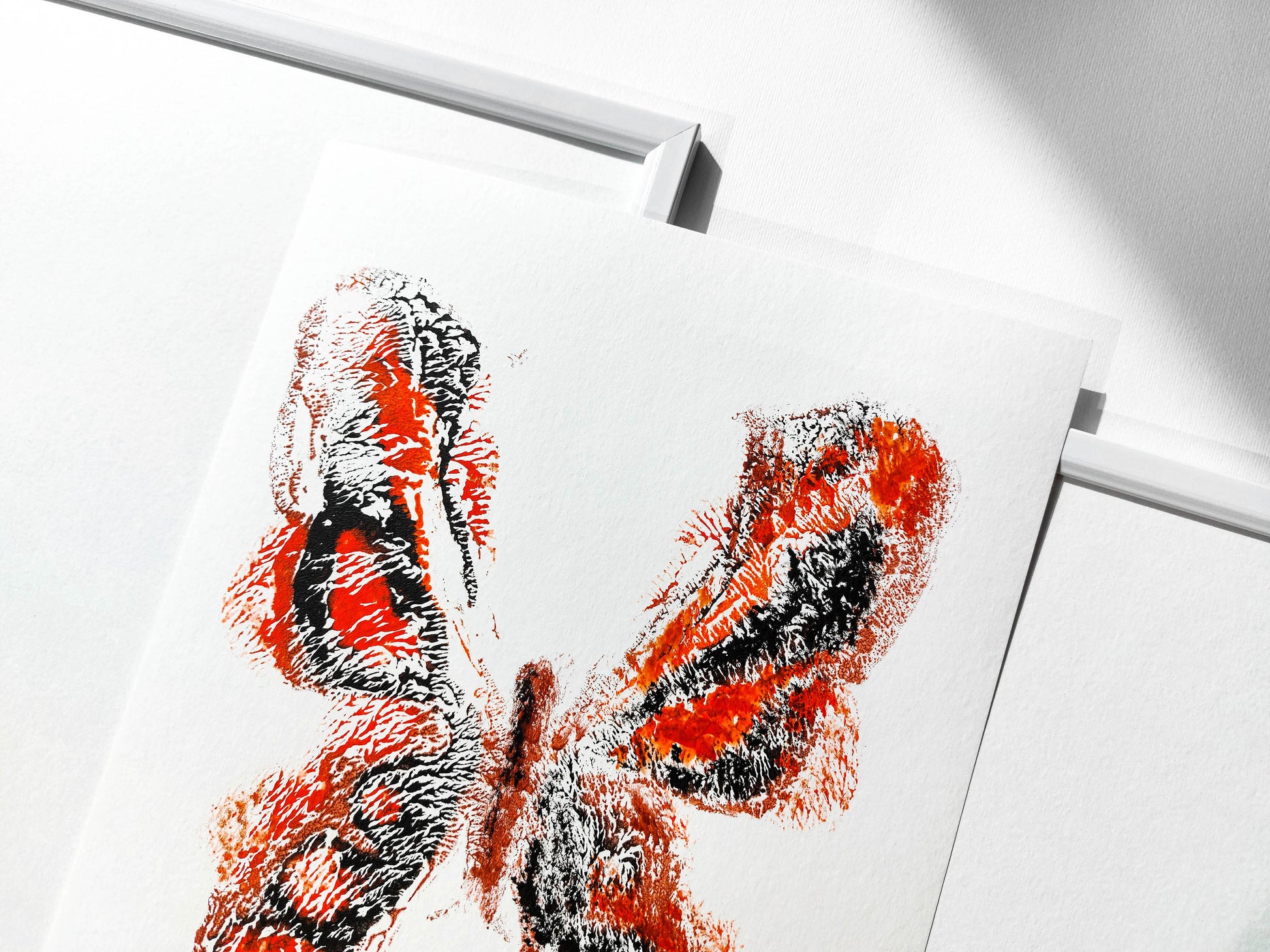 Details Red and black abstract butterfly Monotype print / printmaking acrylic print