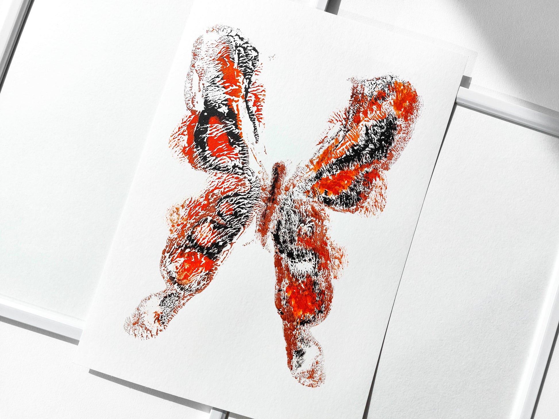 Red and black abstract butterfly Monotype print for Nature lover gift UNFRAMED moth wall decor modern Living room or bedroom decor Original artwork