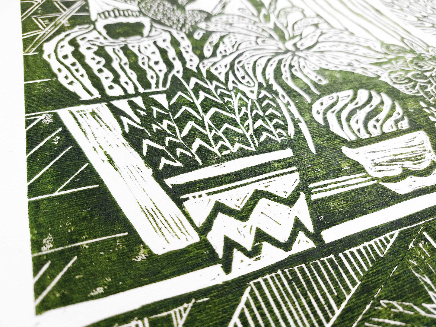 White and green Botanical cactuses illustration Linocut print for Farmhouse gift UNFRAMED, original artwork, relief print, printmaking art, lino print, linogravure, handmade wall art, new home gift, farmhouse decor, housewarming gift, living room wall art, dining room art, farm kitchen art, bedroom wall decor, autumn art, fall wall art, seasonal wall decor, aesthetic wall art, cottagecore wall art, foraged wall decor, Illustration print, cactus