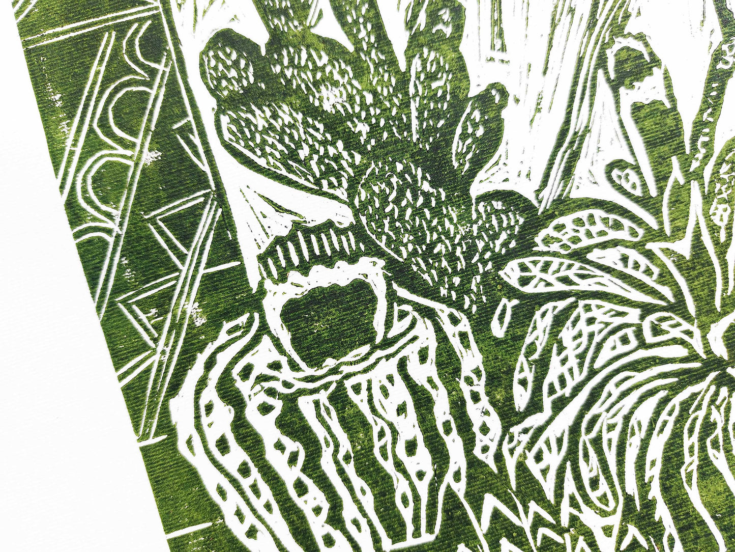 White and green Botanical cactuses illustration Linocut print for Farmhouse gift UNFRAMED, original artwork, relief print, printmaking art, lino print, linogravure, handmade wall art, new home gift, farmhouse decor, housewarming gift, living room wall art, dining room art, farm kitchen art, bedroom wall decor, autumn art, fall wall art, seasonal wall decor, aesthetic wall art, cottagecore wall art, foraged wall decor, Illustration print, cactus