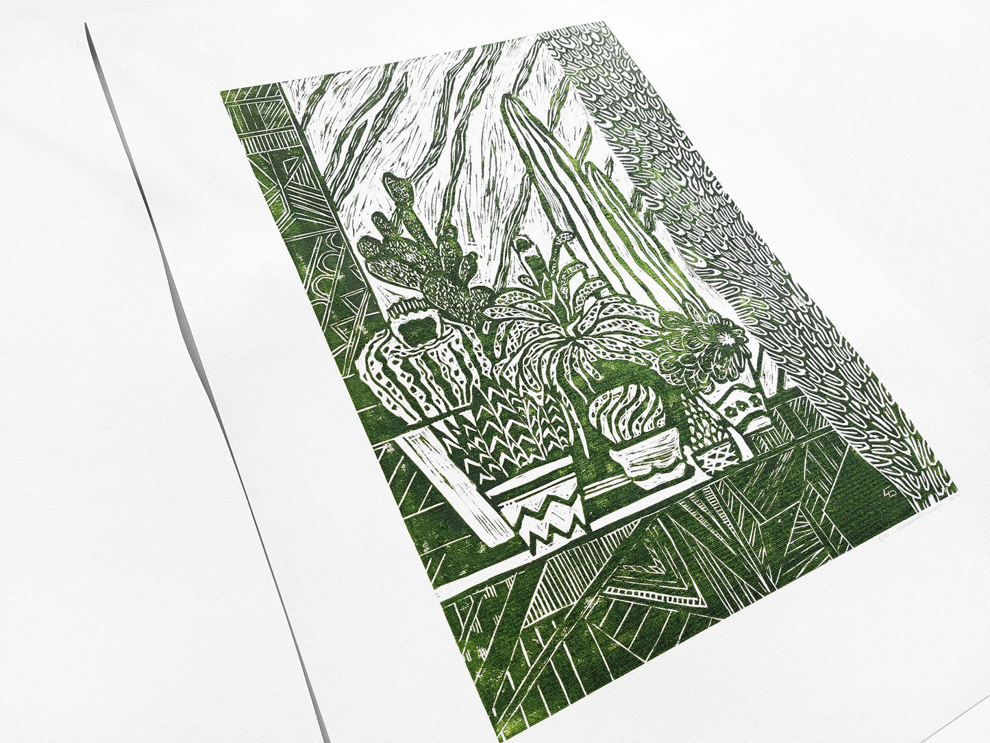 White and green Botanical cactuses illustration Linocut print for Farmhouse gift UNFRAMED, original artwork, relief print, printmaking art, lino print, linogravure, handmade wall art, new home gift, farmhouse decor, housewarming gift, living room wall art, dining room art, farm kitchen art, bedroom wall decor, autumn art, fall wall art, seasonal wall decor, aesthetic wall art, cottagecore wall art, foraged wall decor, Illustration print, cactus