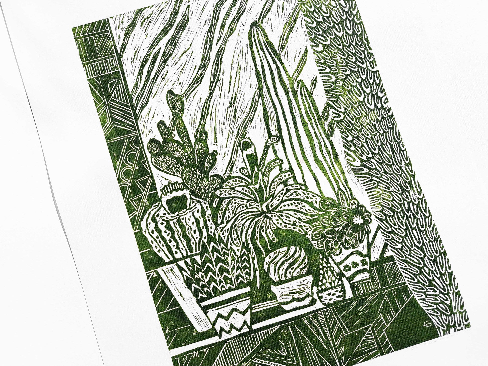 White and green Botanical cactuses illustration Linocut print for Farmhouse gift UNFRAMED, original artwork, relief print, printmaking art, lino print, linogravure, handmade wall art, new home gift, farmhouse decor, housewarming gift, living room wall art, dining room art, farm kitchen art, bedroom wall decor, autumn art, fall wall art, seasonal wall decor, aesthetic wall art, cottagecore wall art, foraged wall decor, Illustration print, cactus