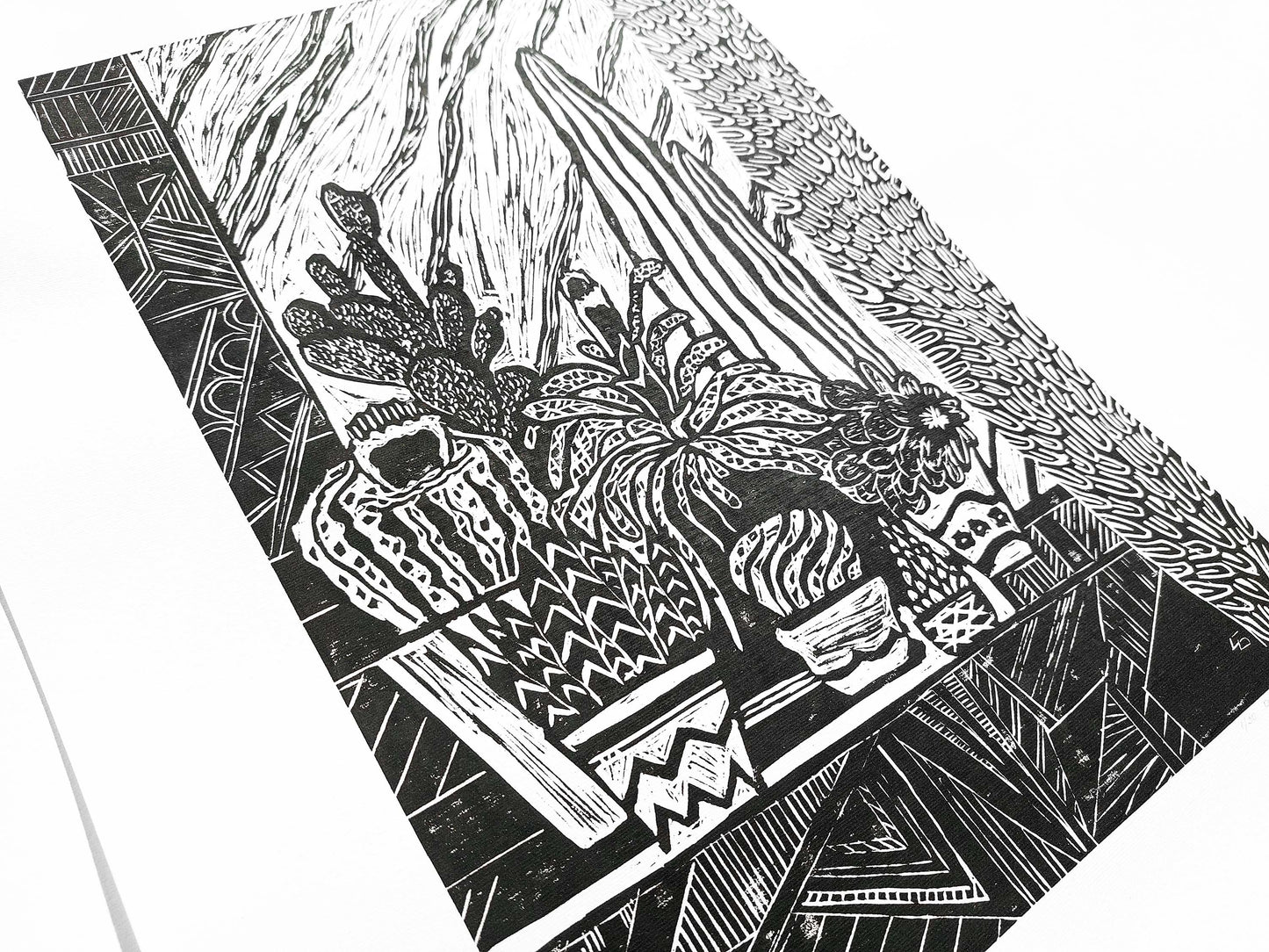 Black and white Botanical cactuses illustration Linocut print for Farmhouse gift UNFRAMED, original artwork, relief print, printmaking art, lino print, linogravure, handmade wall art, new home gift, farmhouse decor, housewarming gift, living room wall art, dining room art, farm kitchen art, bedroom wall decor, autumn art, fall wall art, seasonal wall decor, aesthetic wall art, cottagecore wall art, foraged wall decor, Illustration print, cactus