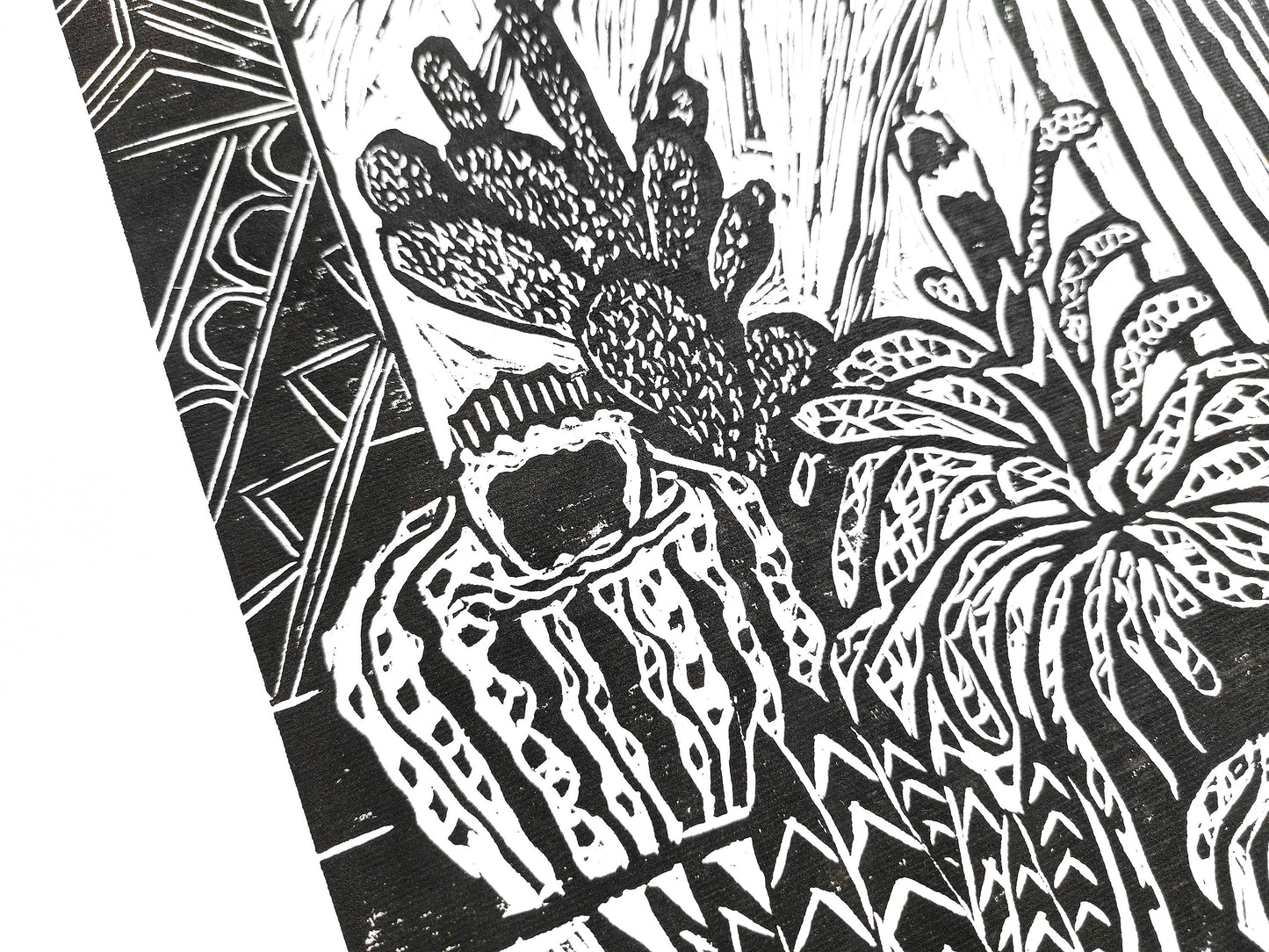 Black and white Botanical cactuses illustration Linocut print for Farmhouse gift UNFRAMED, original artwork, relief print, printmaking art, lino print, linogravure, handmade wall art, new home gift, farmhouse decor, housewarming gift, living room wall art, dining room art, farm kitchen art, bedroom wall decor, autumn art, fall wall art, seasonal wall decor, aesthetic wall art, cottagecore wall art, foraged wall decor, Illustration print, cactus
