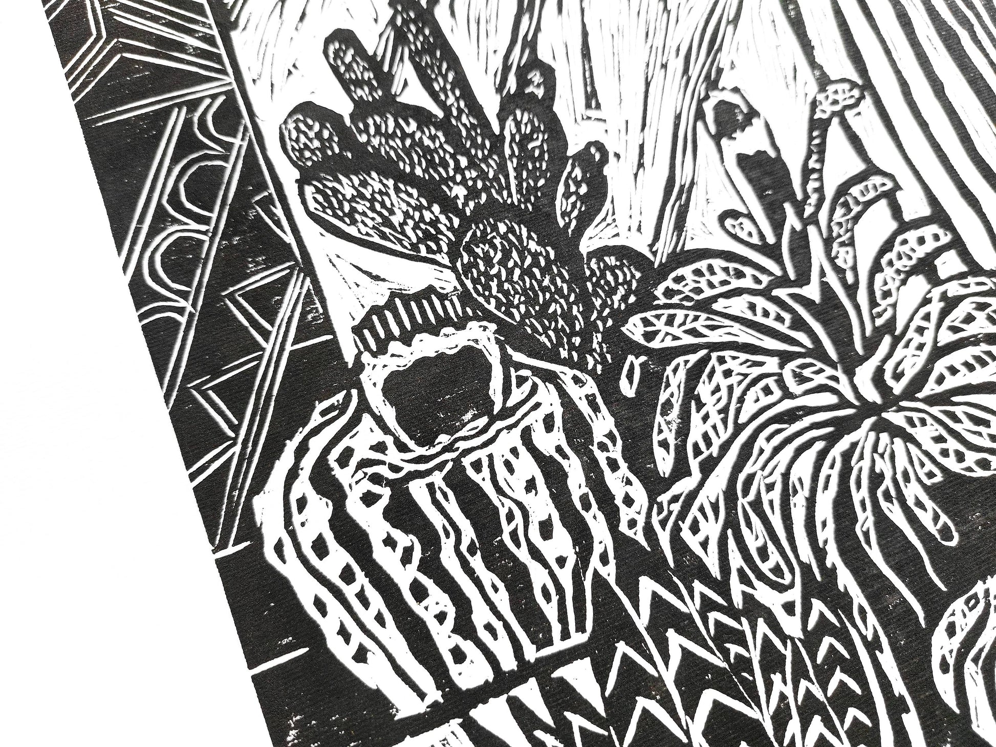 Black and white Botanical cactuses illustration Linocut print for Farmhouse gift UNFRAMED, original artwork, relief print, printmaking art, lino print, linogravure, handmade wall art, new home gift, farmhouse decor, housewarming gift, living room wall art, dining room art, farm kitchen art, bedroom wall decor, autumn art, fall wall art, seasonal wall decor, aesthetic wall art, cottagecore wall art, foraged wall decor, Illustration print, cactus