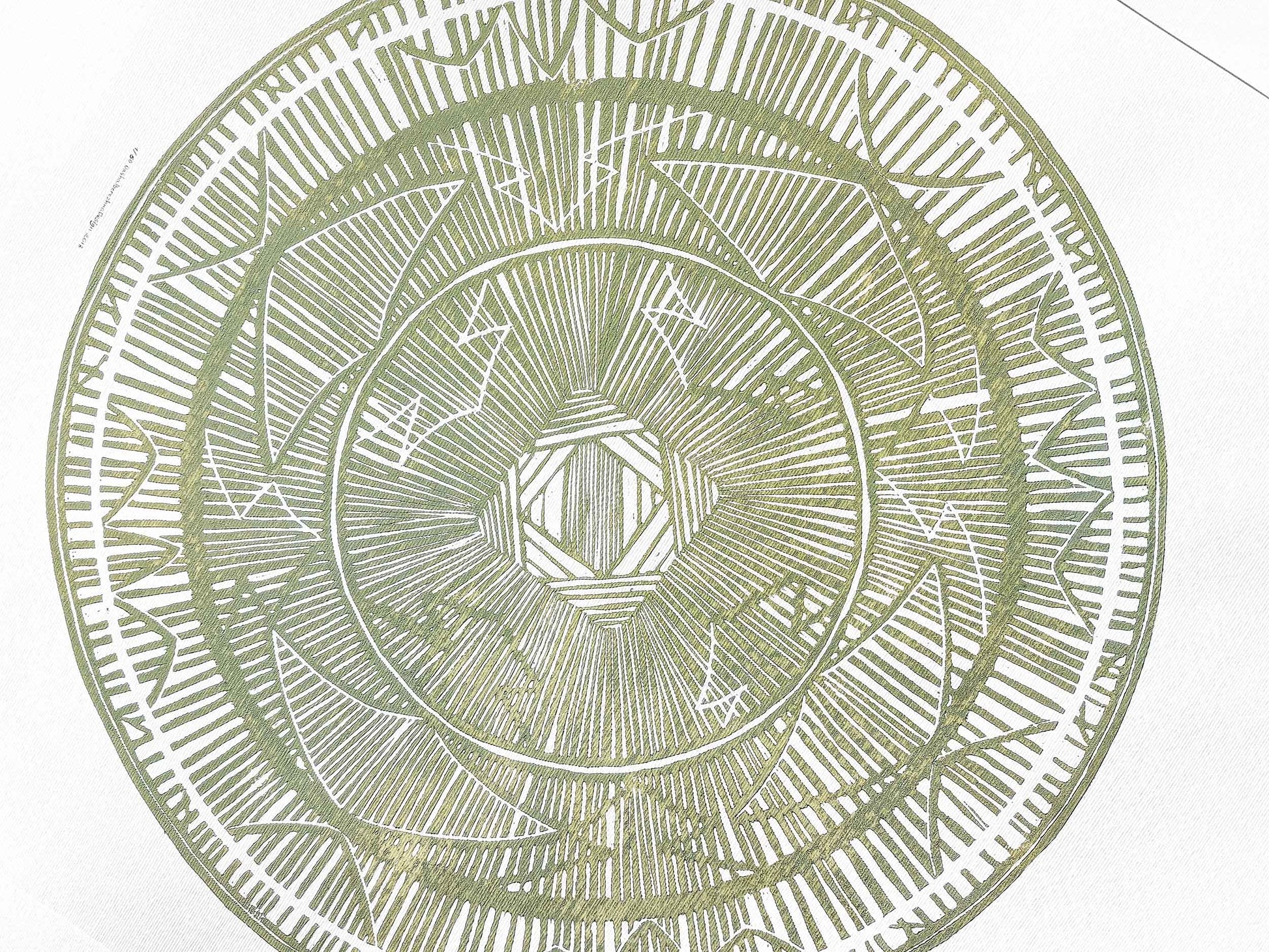 Large linocut print Khaki geometric bohemian eclectic circle African american wall art Original artwork for Living room Bedroom decor handmade lino print Linogravure Printmaking relief block print Housewarming gift Mother day gift New home gift