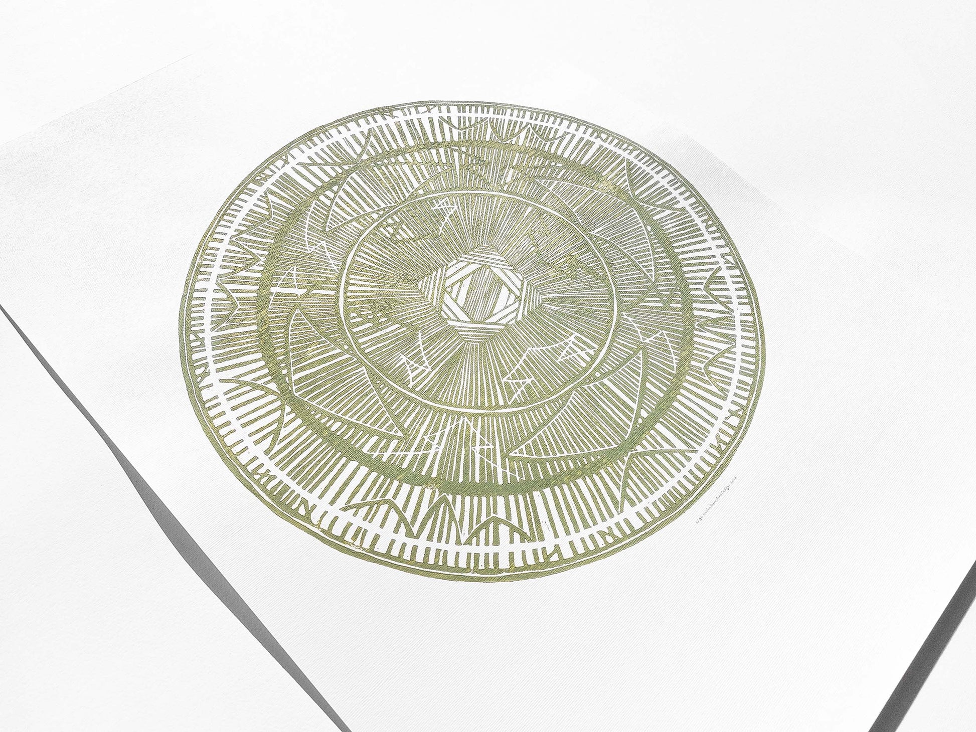 Large linocut print Khaki geometric bohemian eclectic circle African american wall art Original artwork for Living room Bedroom decor handmade lino print Linogravure Printmaking relief block print Housewarming gift Mother day gift New home gift
