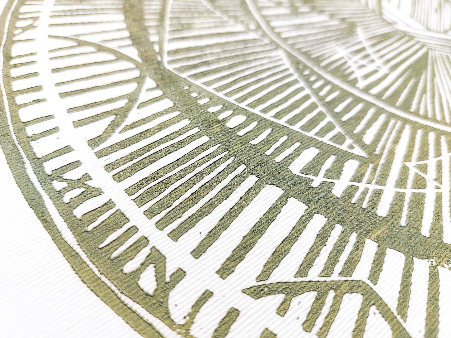 Large linocut print Khaki geometric bohemian eclectic circle African american wall art Original artwork for Living room Bedroom decor handmade lino print Linogravure Printmaking relief block print Housewarming gift Mother day gift New home gift