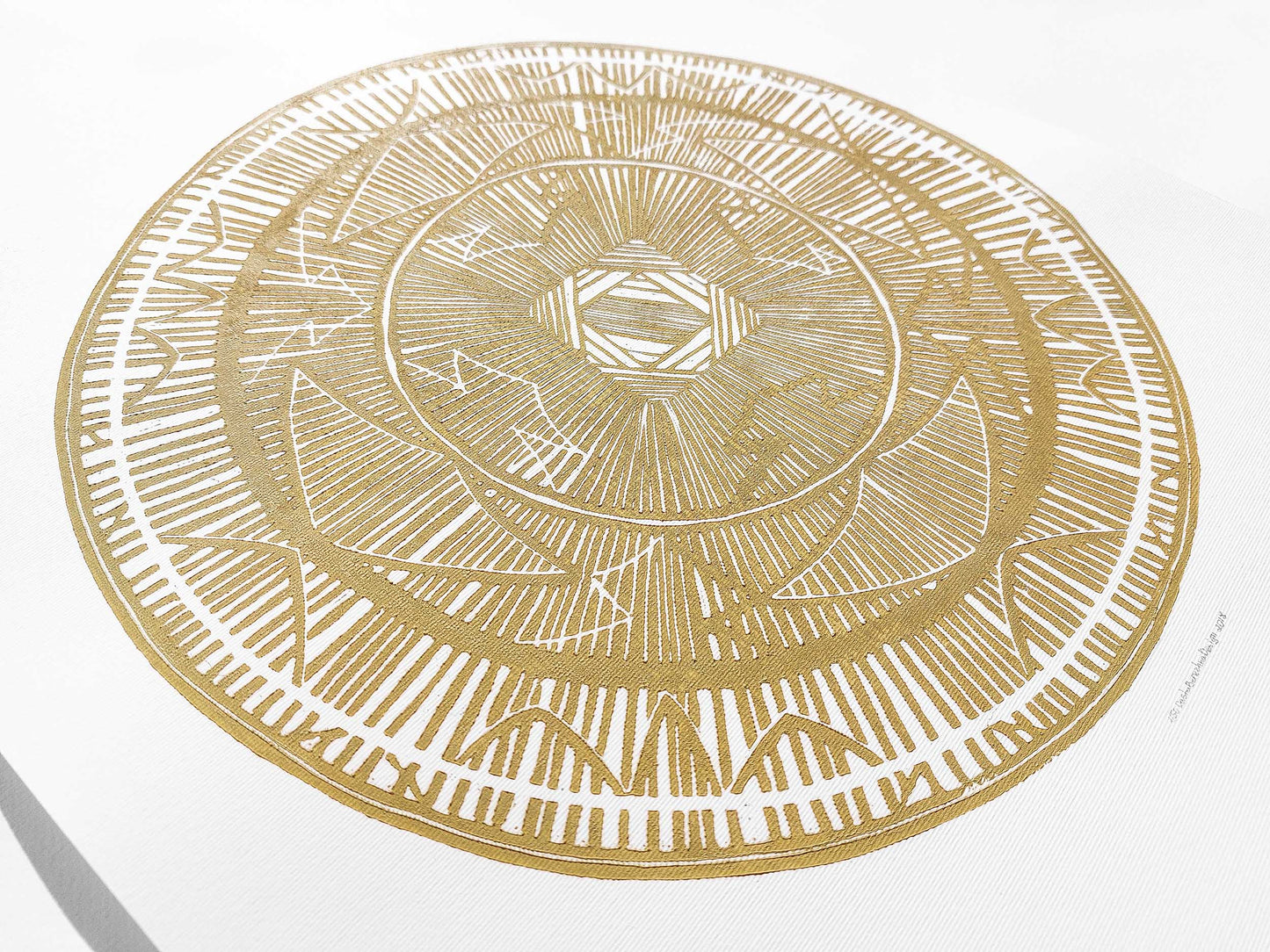Large linocut print Yellow geometric bohemian eclectic circle African american wall art Original artwork for Living room Bedroom decor handmade lino print Linogravure Printmaking relief block print Housewarming gift Mother day gift New home gift