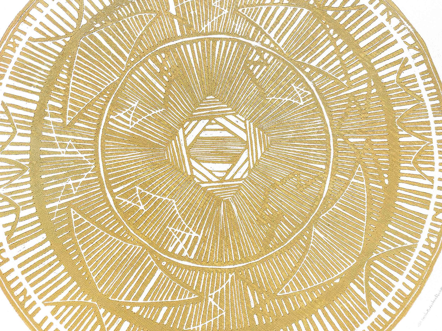 Large linocut print Yellow geometric bohemian eclectic circle African american wall art Original artwork for Living room Bedroom decor handmade lino print Linogravure Printmaking relief block print Housewarming gift Mother day gift New home gift