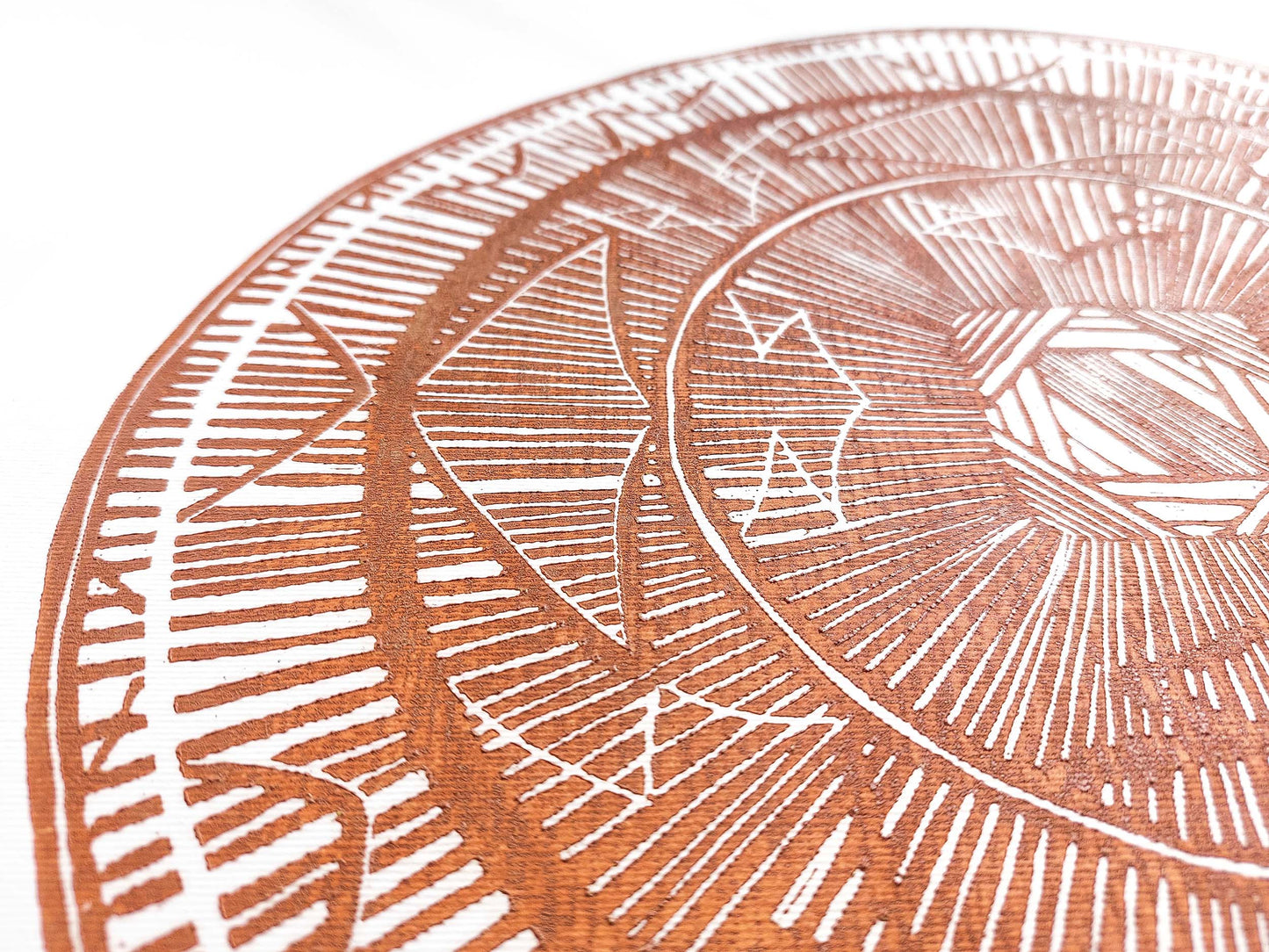 Large linocut print Khaki geometric bohemian eclectic circle African american wall art Original artwork for Living room Bedroom decor Terracotta handmade lino print Linogravure Printmaking relief block print Housewarming gift Mother day gift New home gift