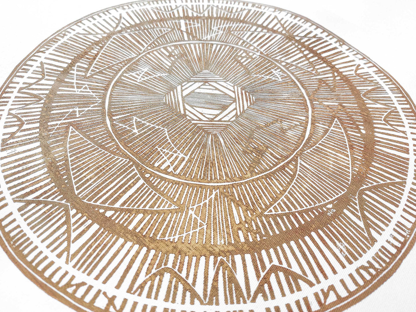 Large linocut print Brown geometric bohemian eclectic circle African american wall art Original artwork for Living room Bedroom decor handmade lino print Linogravure Printmaking relief block print Housewarming gift Mother day gift New home gift