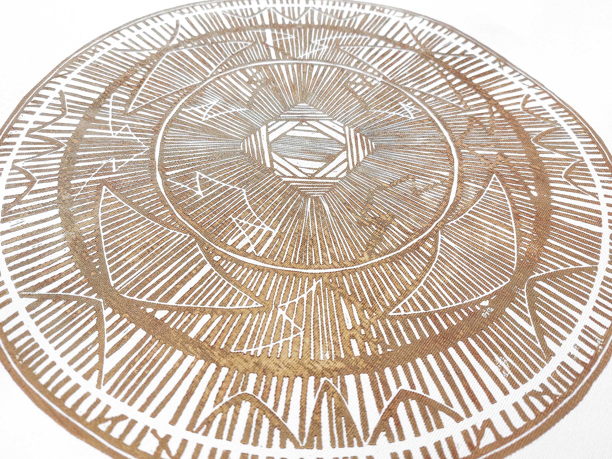 Large linocut print Brown geometric bohemian eclectic circle African american wall art Original artwork for Living room Bedroom decor handmade lino print Linogravure Printmaking relief block print Housewarming gift Mother day gift New home gift