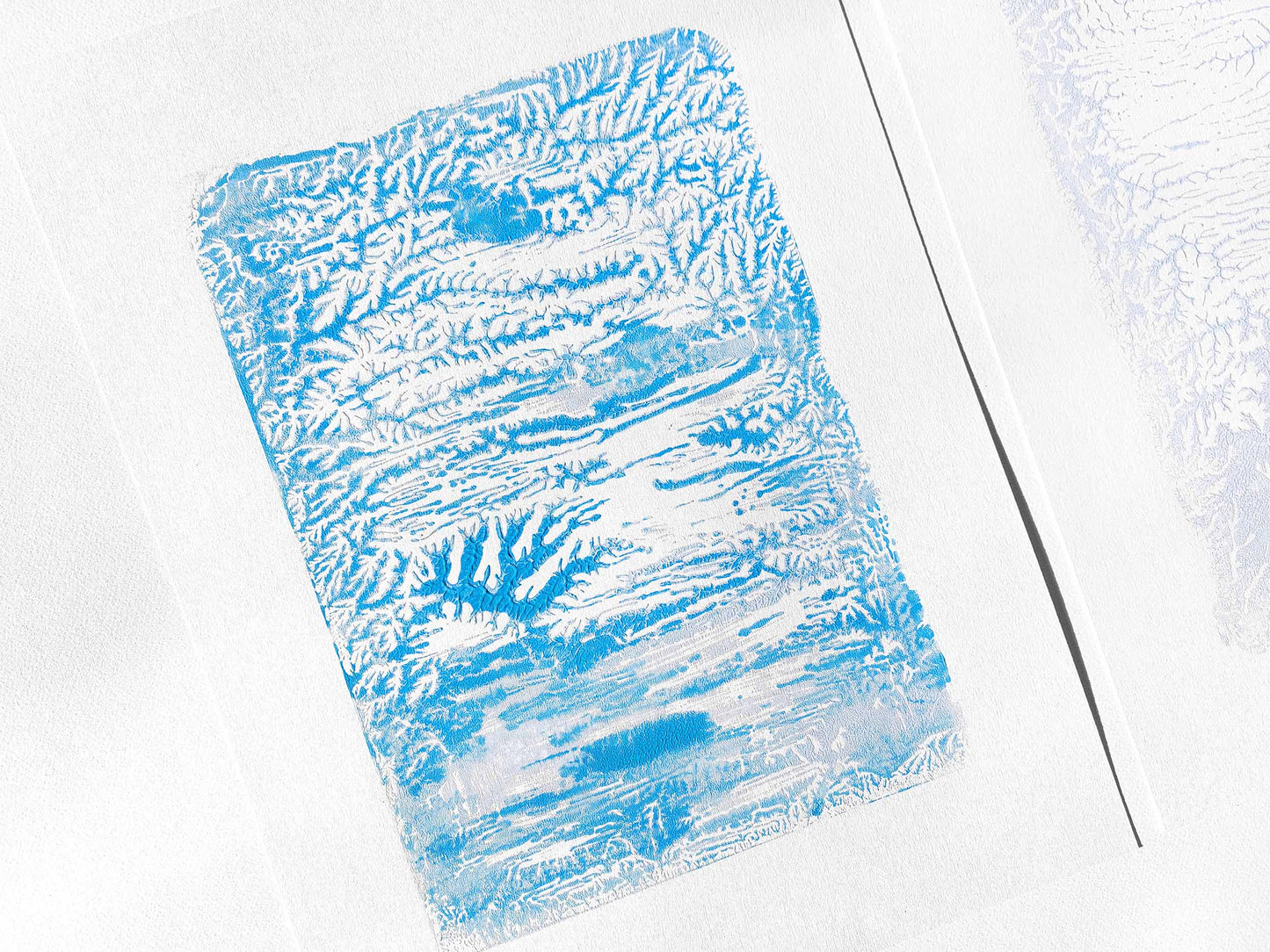Holiday winter wall art Gallery wall set of 2 Monotype prints Abstract light blue turquose relief textures Original artwork New home gift, handmade printmaking art, relief print, Minimalist artwork, scandinavian wall decor decoration, living room decor, bedroom or bathroom wall art