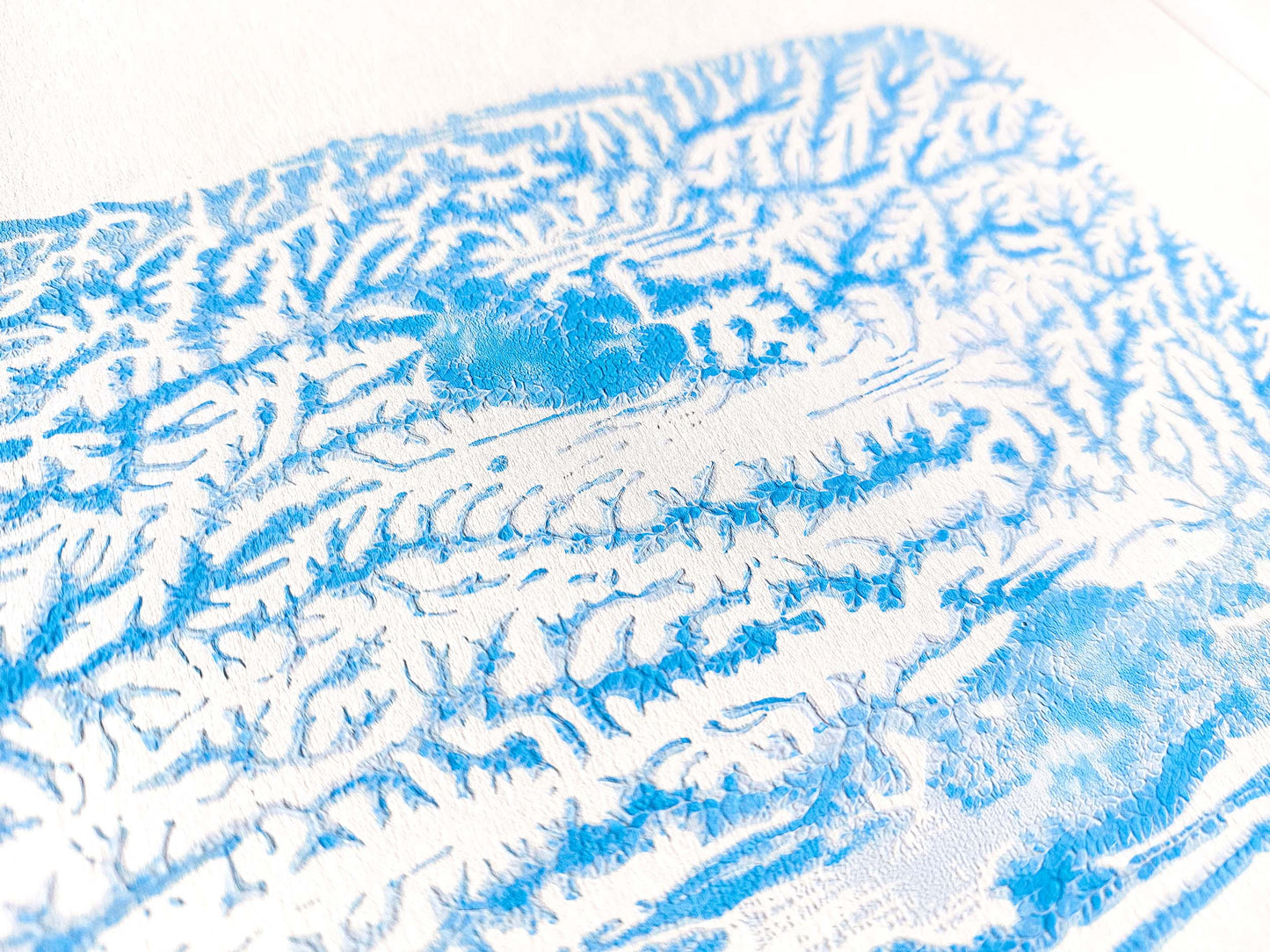 Holiday winter wall art Gallery wall set of 2 Monotype prints Abstract light blue turquose relief textures Original artwork New home gift, handmade printmaking art, relief print, Minimalist artwork, scandinavian wall decor decoration, living room decor, bedroom or bathroom wall art