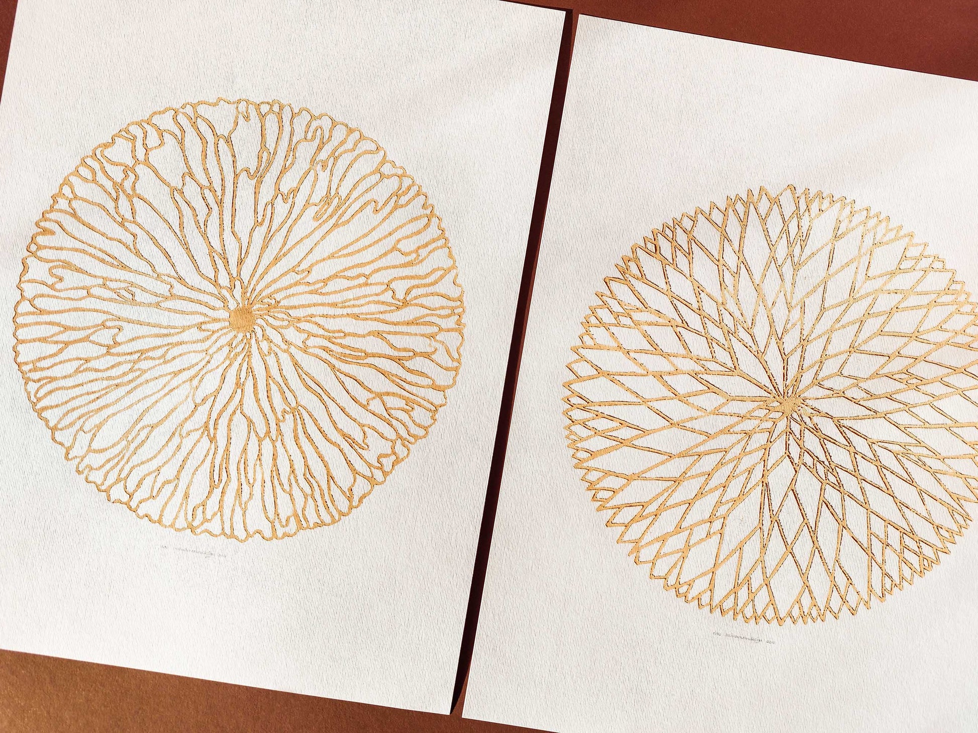 Gallery wall set of 2 Beige minimalist abstract circle flower Autumn wall art Linocut print for Nature lover gift UNFRAMED / Lino print, Linogravure, Fall wall art, Tree rings wall art, Original artwork, nature lover gift, new home gift, farmhouse gift, farm kitchen art, living room wall decor, bedroom decor, printmaking art, handmade art