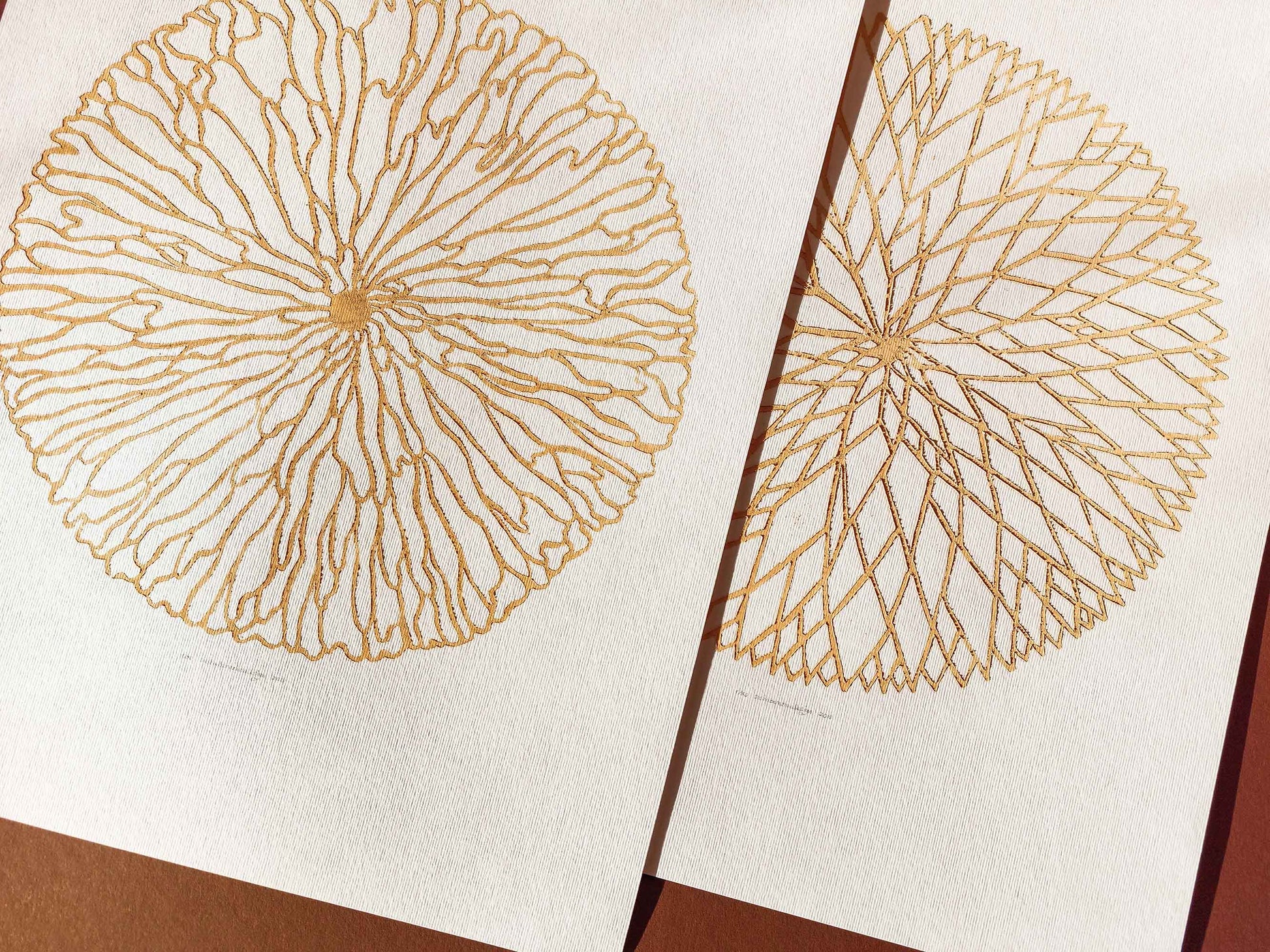 Gallery wall set of 2 Beige minimalist abstract circle flower Autumn wall art Linocut print for Nature lover gift UNFRAMED / Lino print, Linogravure, Fall wall art, Tree rings wall art, Original artwork, nature lover gift, new home gift, farmhouse gift, farm kitchen art, living room wall decor, bedroom decor, printmaking art, handmade art