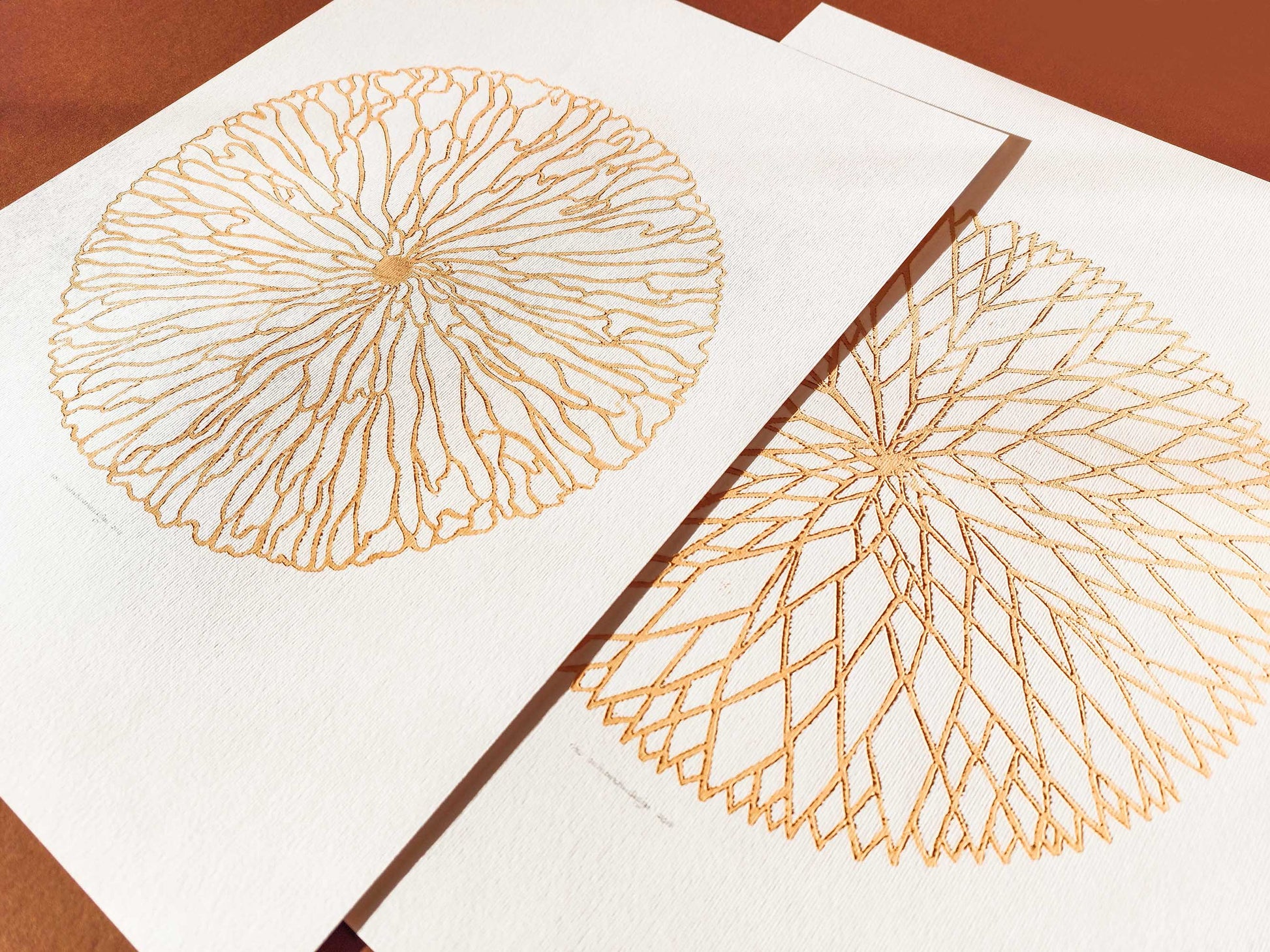 Gallery wall set of 2 Beige minimalist abstract circle flower Autumn wall art Linocut print for Nature lover gift UNFRAMED / Lino print, Linogravure, Fall wall art, Tree rings wall art, Original artwork, nature lover gift, new home gift, farmhouse gift, farm kitchen art, living room wall decor, bedroom decor, printmaking art, handmade art