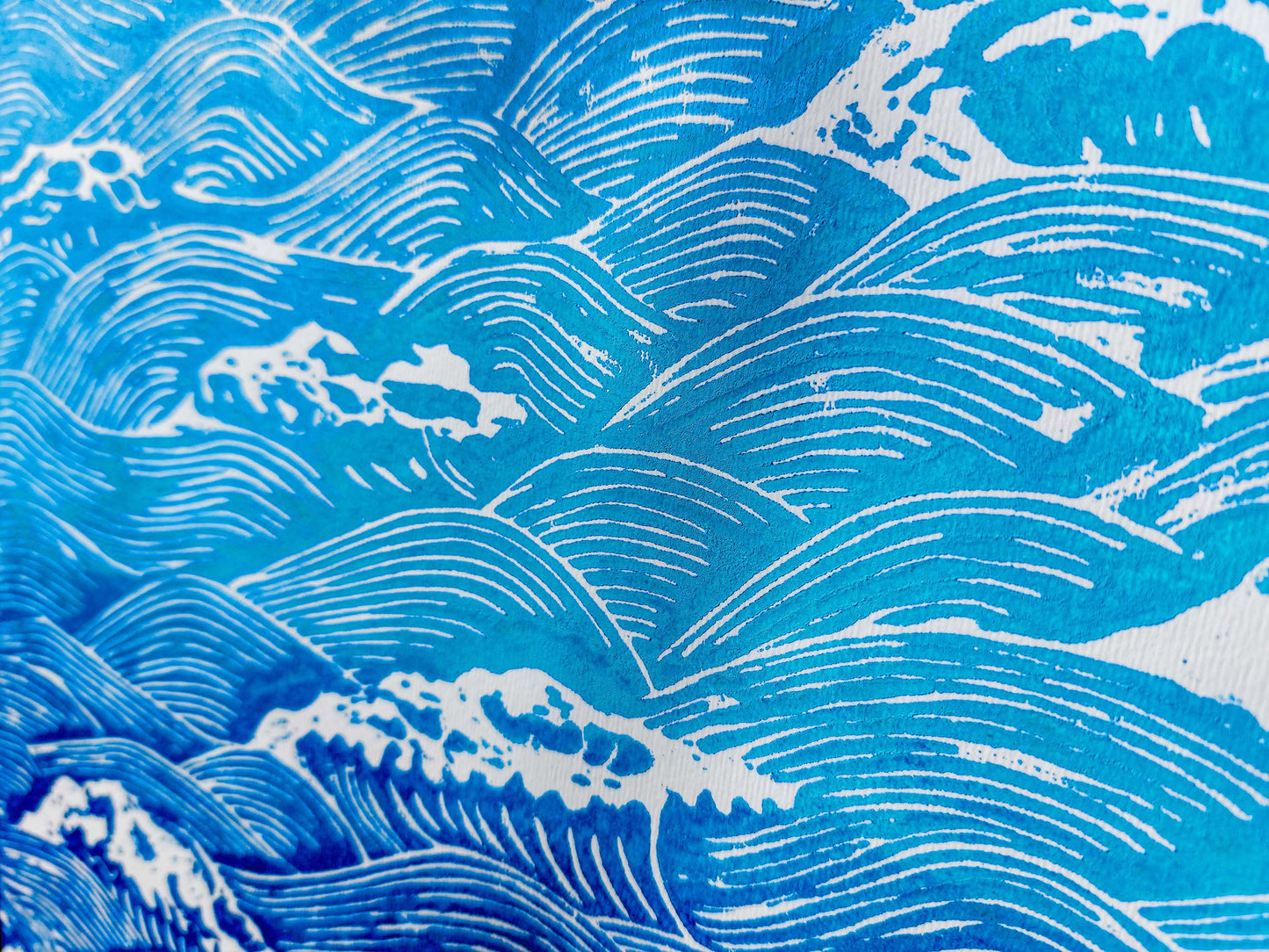 Gallery wall set of 2 Blue Japanese waves and clouds wall art Linocut print UNFRAMED for bathroom, bedroom or living room wall decor, lino print, linogravure, printmaking, handmade art, block print, relief print for new home gift or nature lover gift