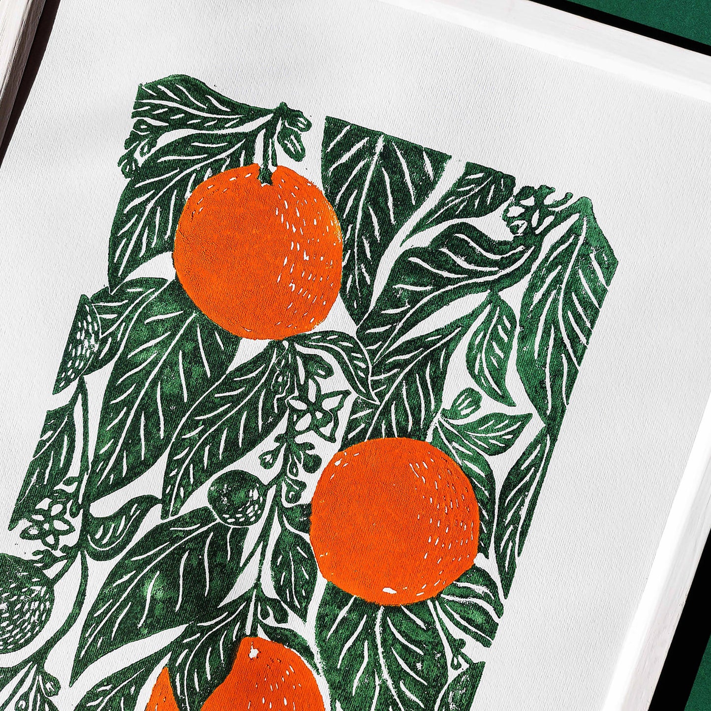 Oranges linocut print Original artwork Botanical fruit for modern kitchen wall art decor