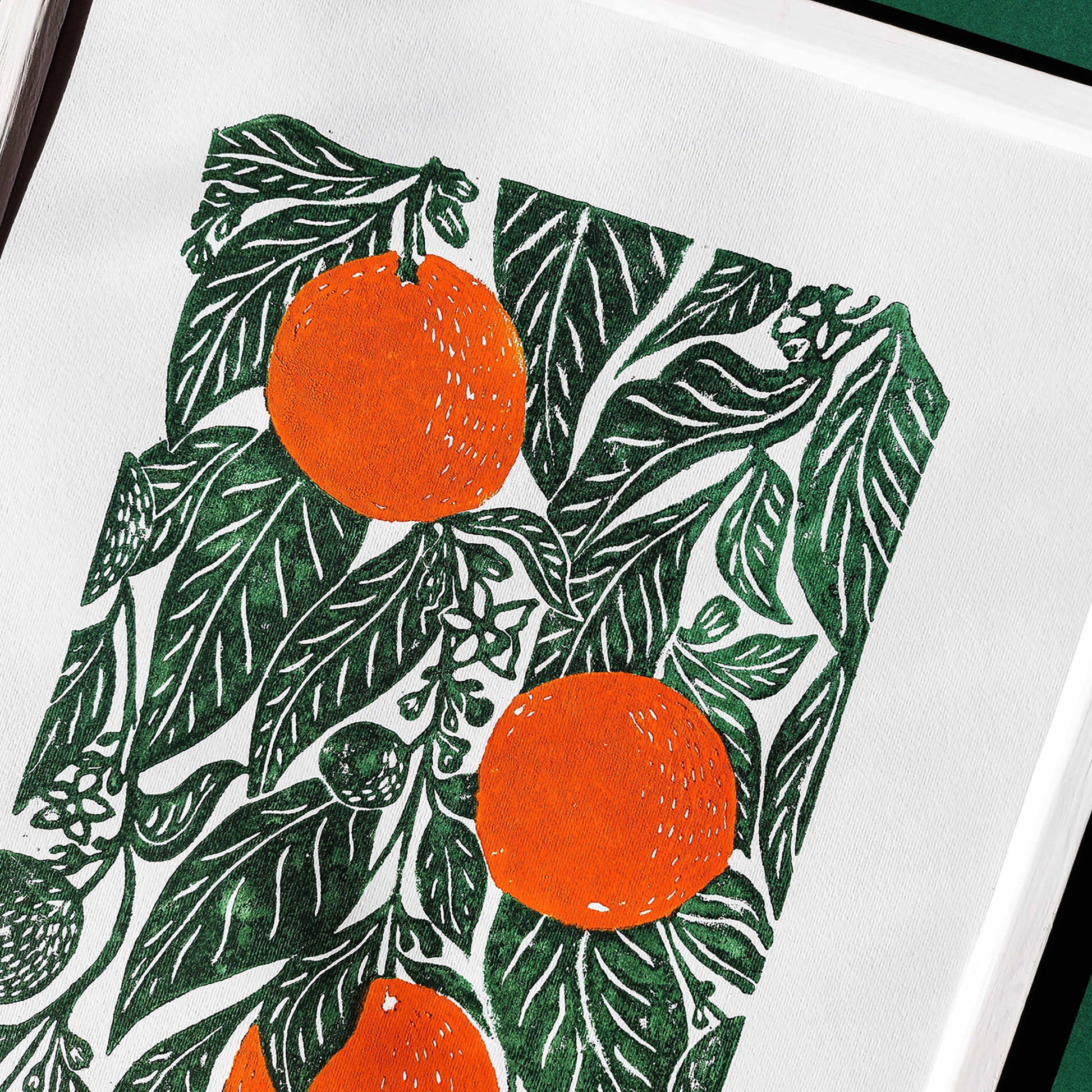 Oranges linocut print Original artwork Botanical fruit for modern kitchen wall art decor
