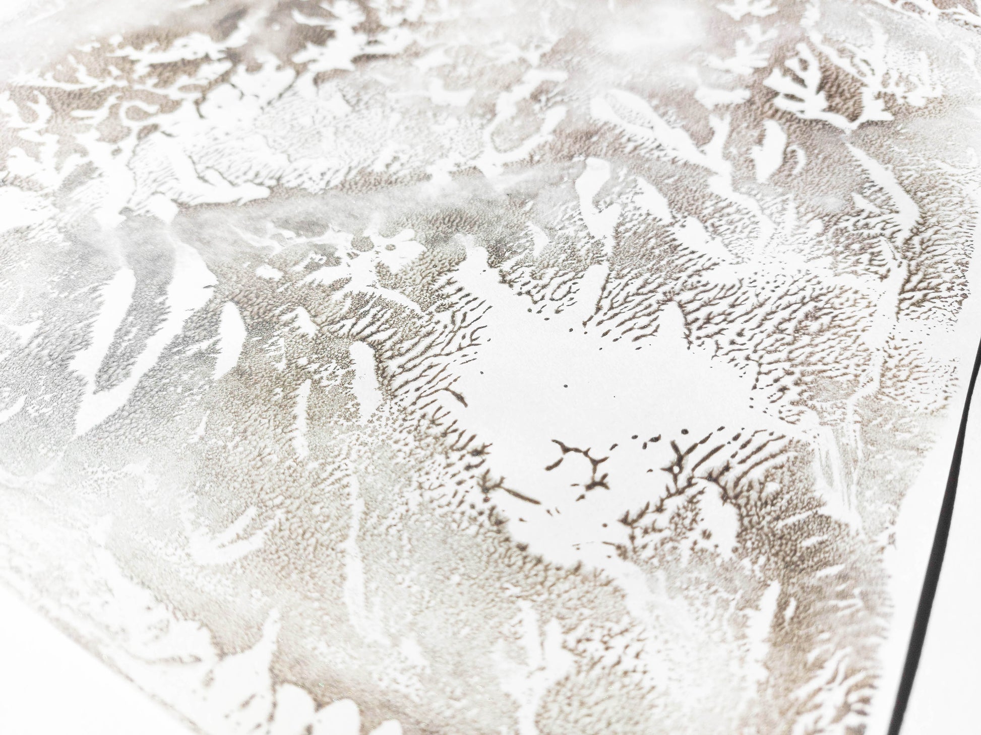 Silver abstract acrylic relief Monotype print №3 / printmaking