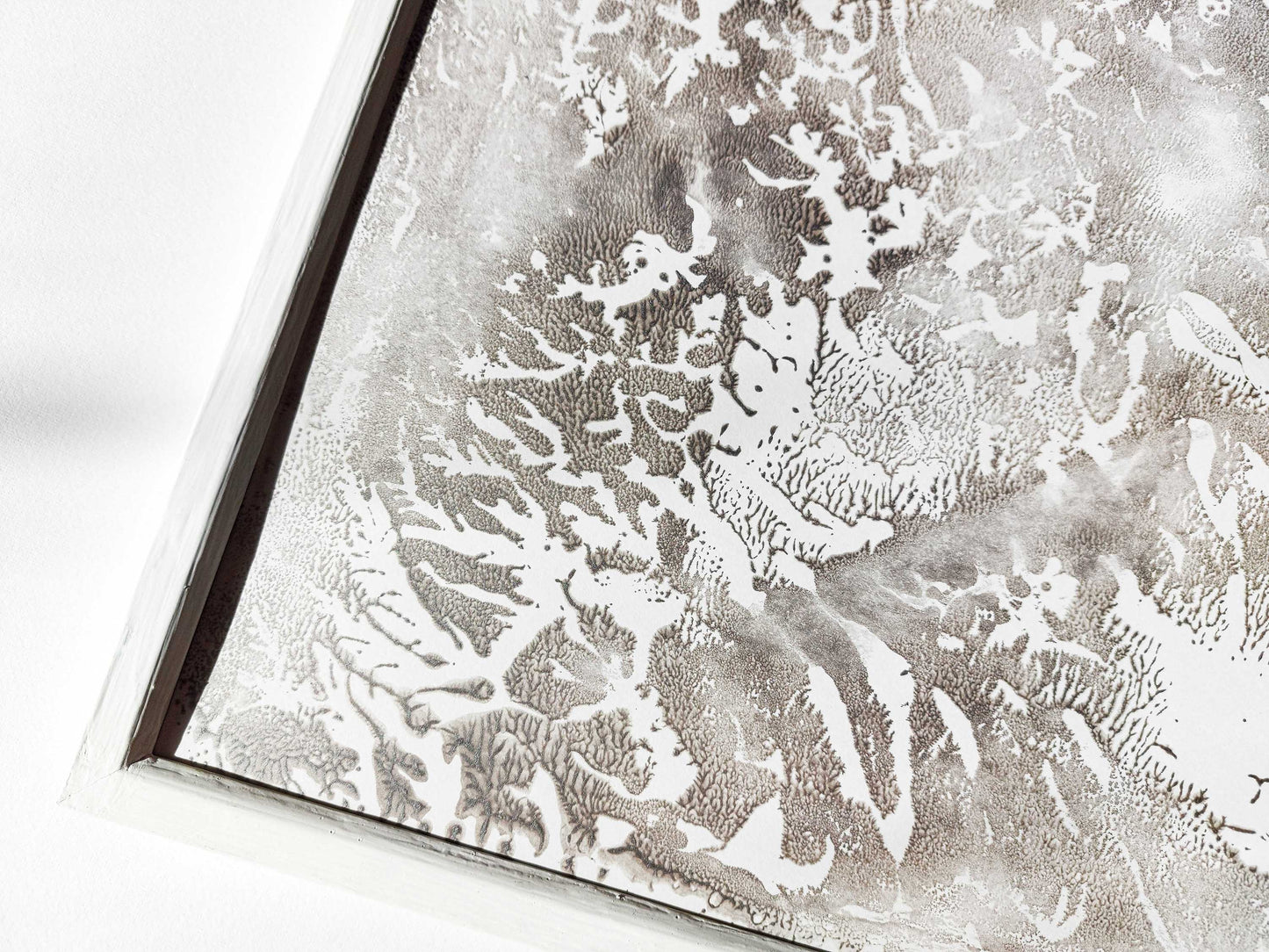 Silver abstract acrylic relief Monotype print №3 / printmaking
