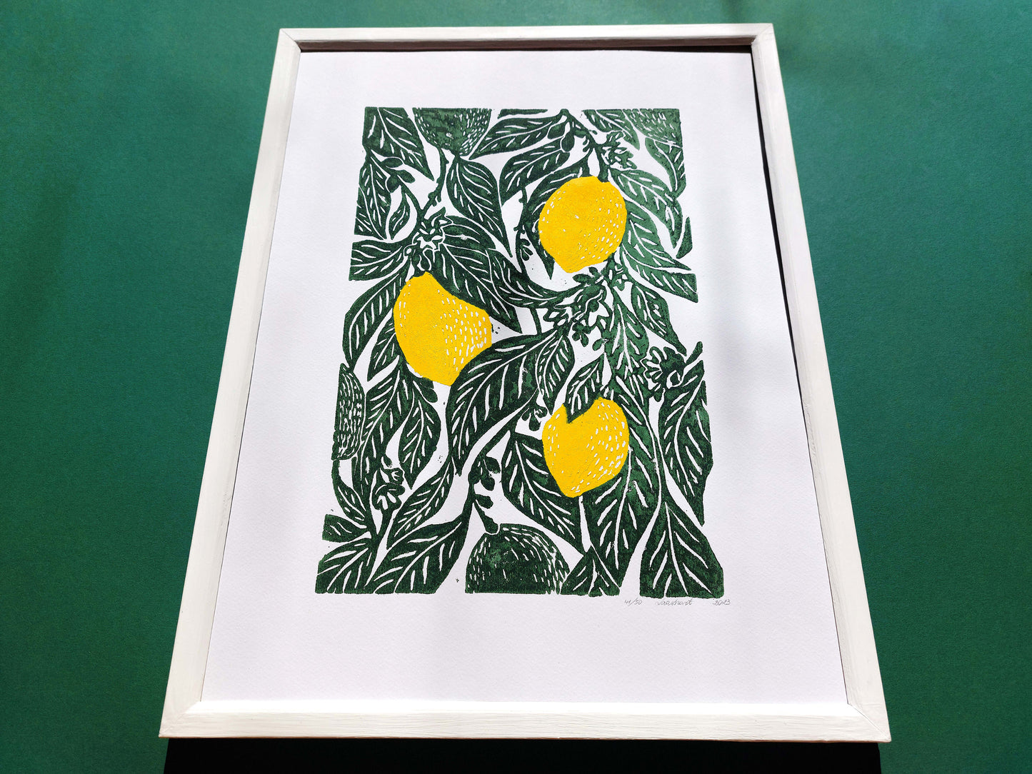 Original linocut print artwork Lemon print Botanical illustration Fruit kitchen wall art and decor