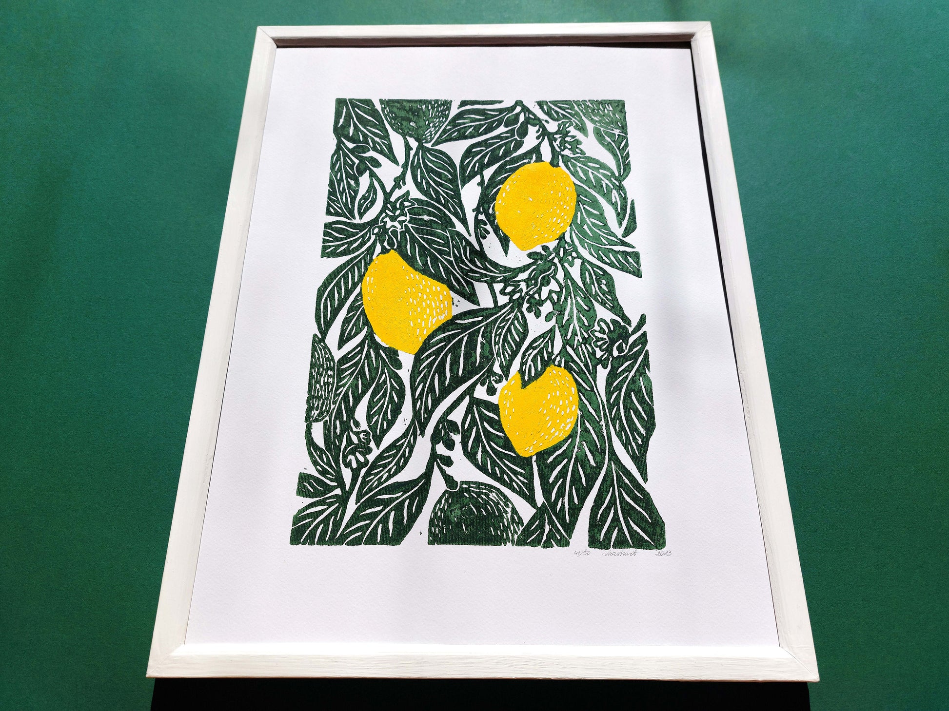 Original linocut print artwork Lemon print Botanical illustration Fruit kitchen wall art and decor