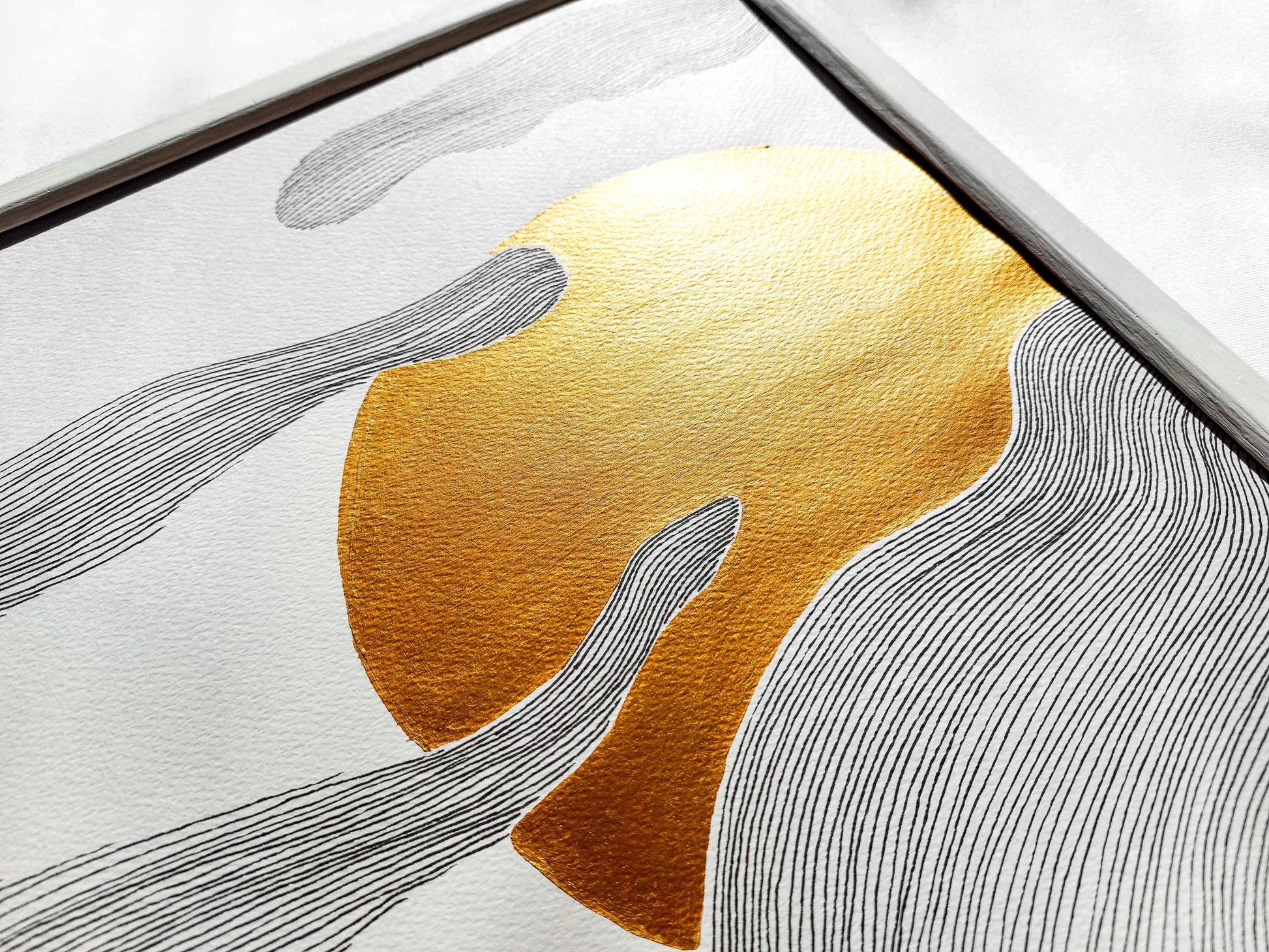 Details №6 Unique Gold sun and black line drawing shapes artwork