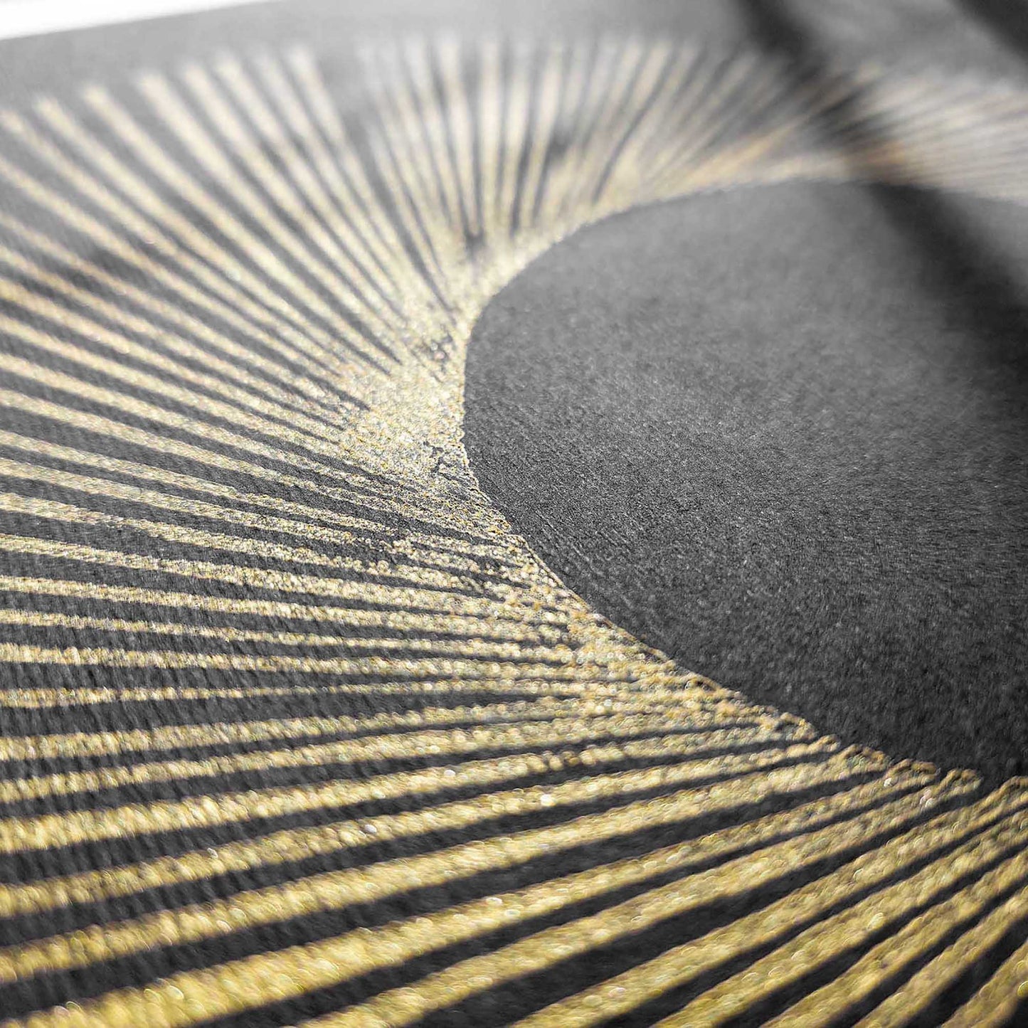 Abstract black and gold sun lines arch Linocut print Wall hanging decor