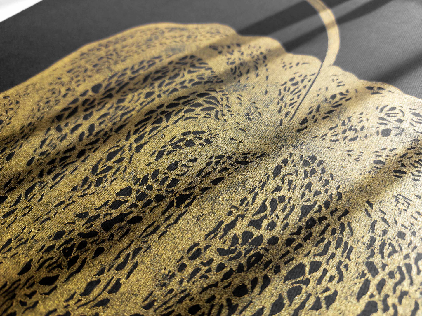 Details black and gold Physalis plant Linocut print / printmaking / lino print / linogravure